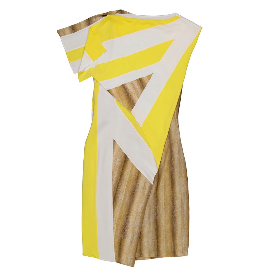 Burberry Bright Straw Graphic-Print Boat Neck Asymmetric Dress - 2