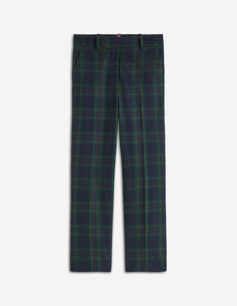 Canonbury Wool Pants-Navy and Green Tonal Check 1