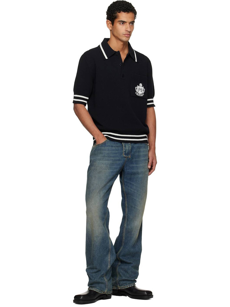 Balmain Black College Emblem Embroidery Knit Polo outlook