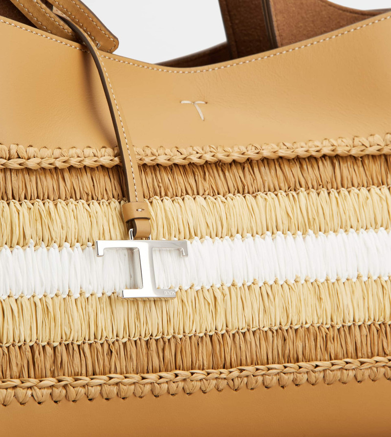 BAG IN LEATHER AND RAFFIA MINI - BROWN, BEIGE, WHITE 5