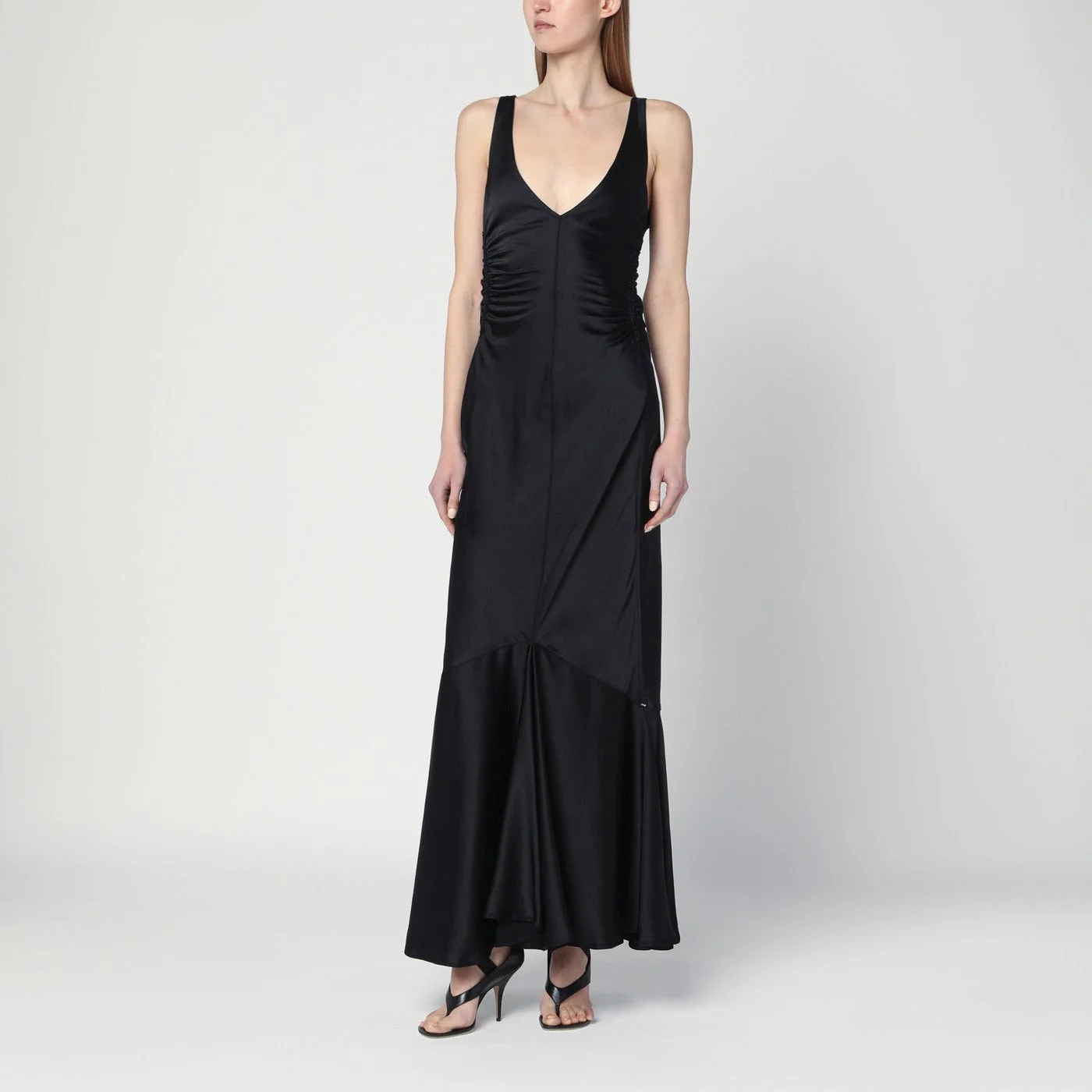 Long black dress in satin - 1