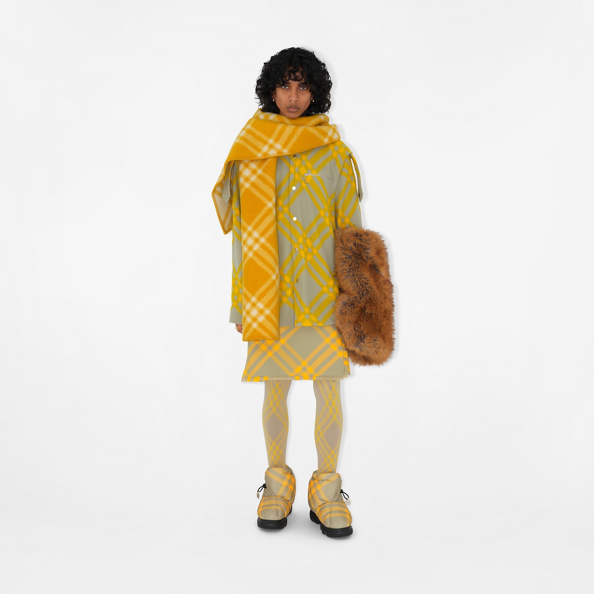 Check Wool Hooded Scarf - 3