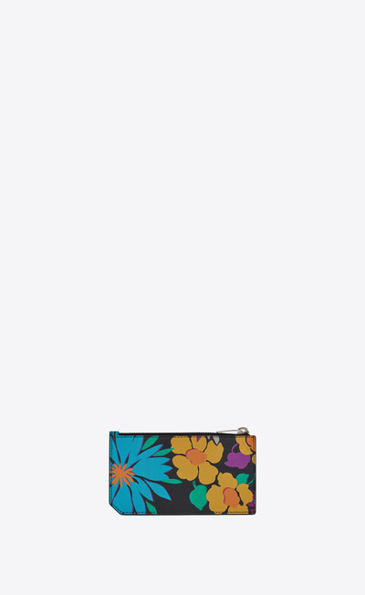 SAINT LAURENT fragments zipped card case in multicolor flower-print leather outlook