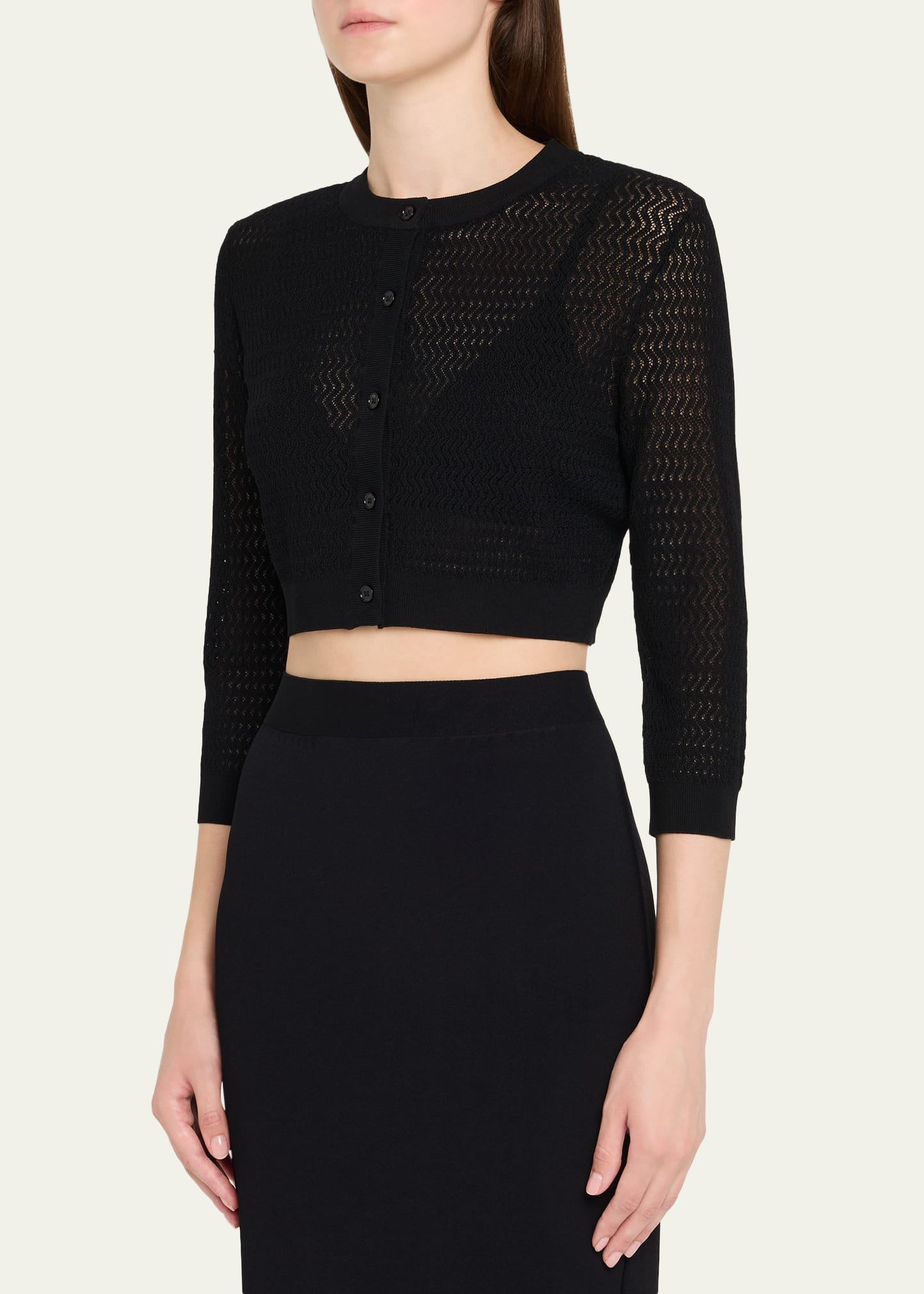 Zig-Zag Knit Cropped Sleeve Cardigan - 4