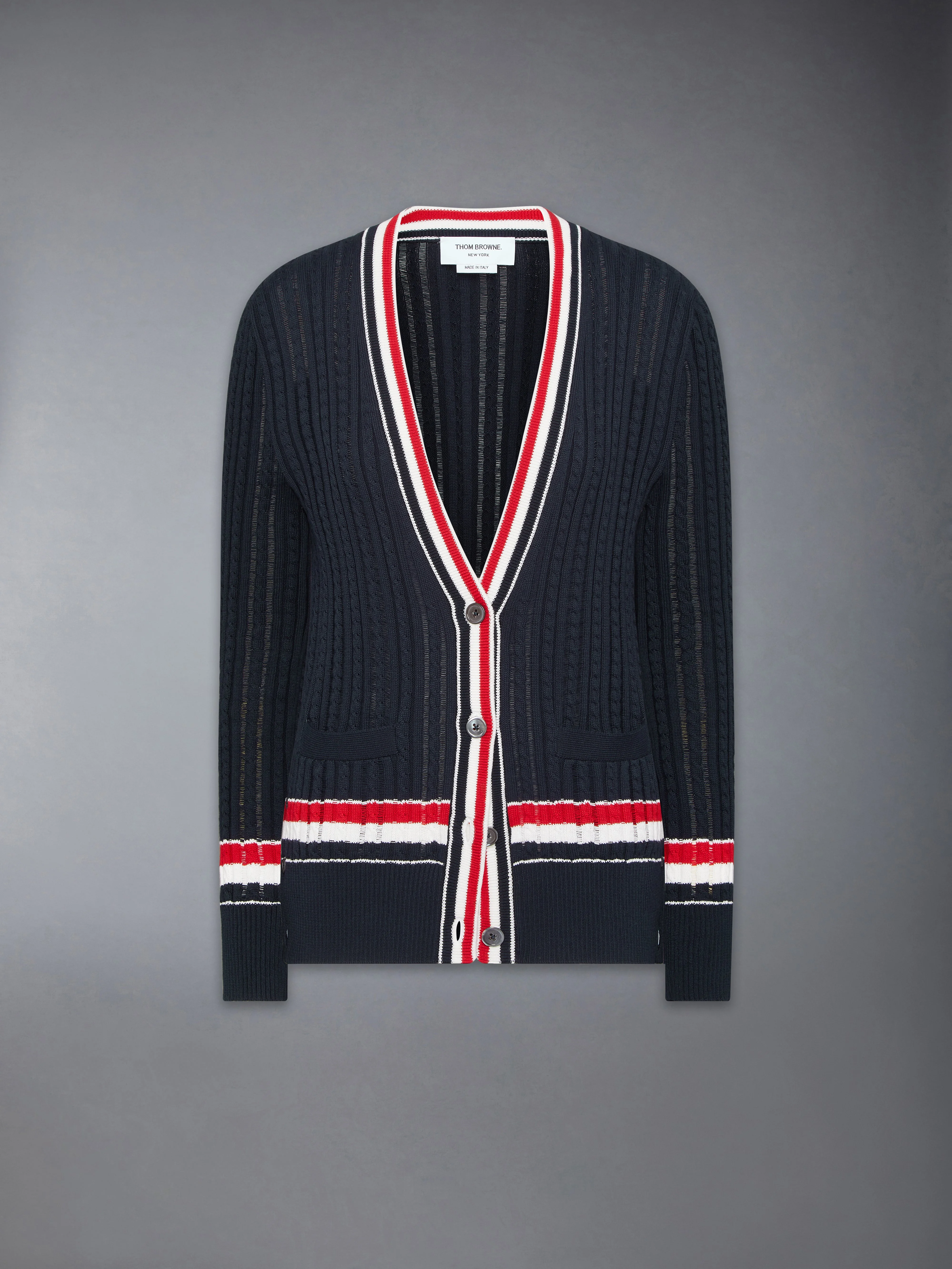 RWB STRIPE BABY LADDER CABLE ELONGATED CARDIGAN - 1