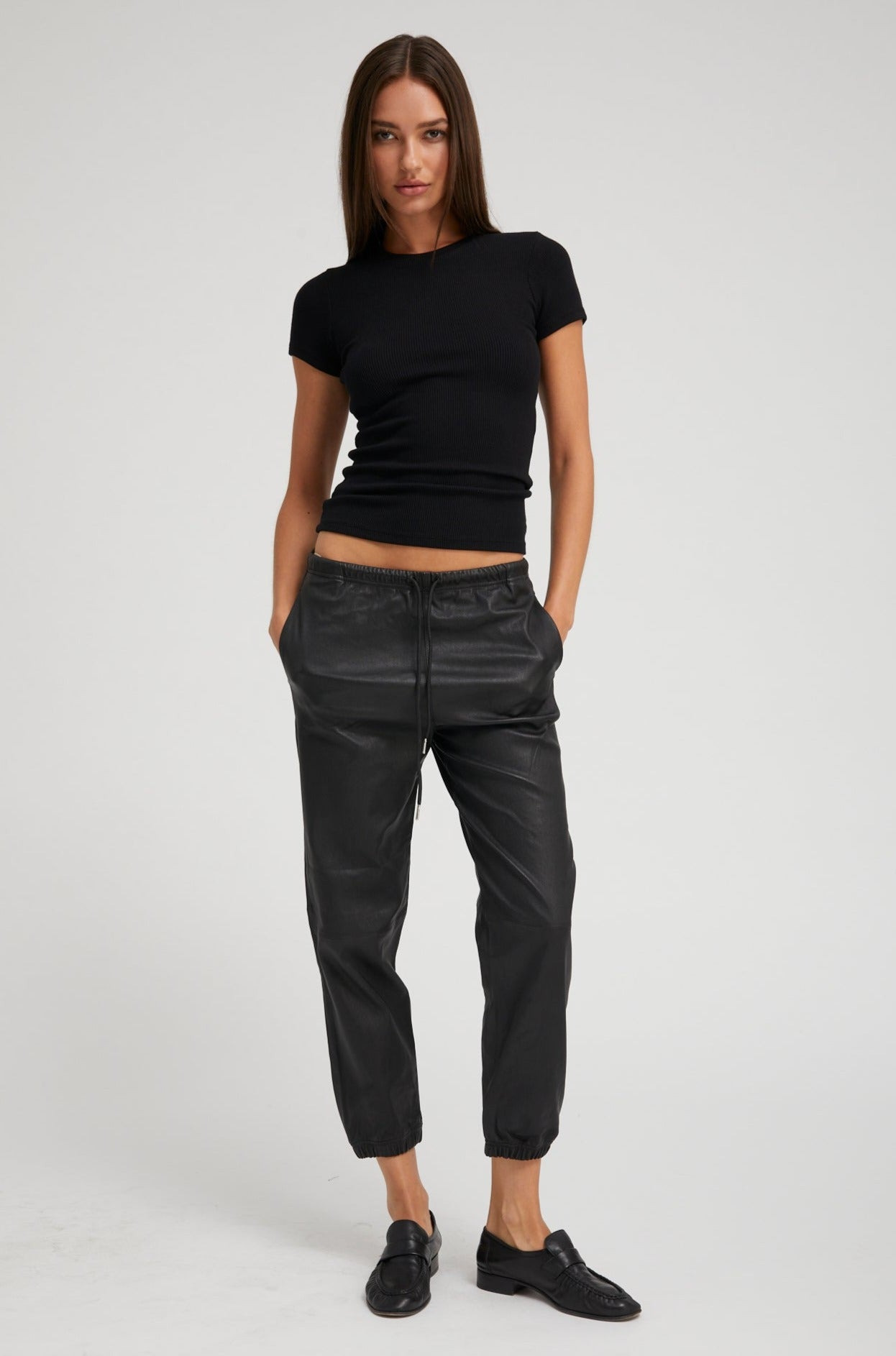 BLACK LEATHER SWEATPANTS - 3