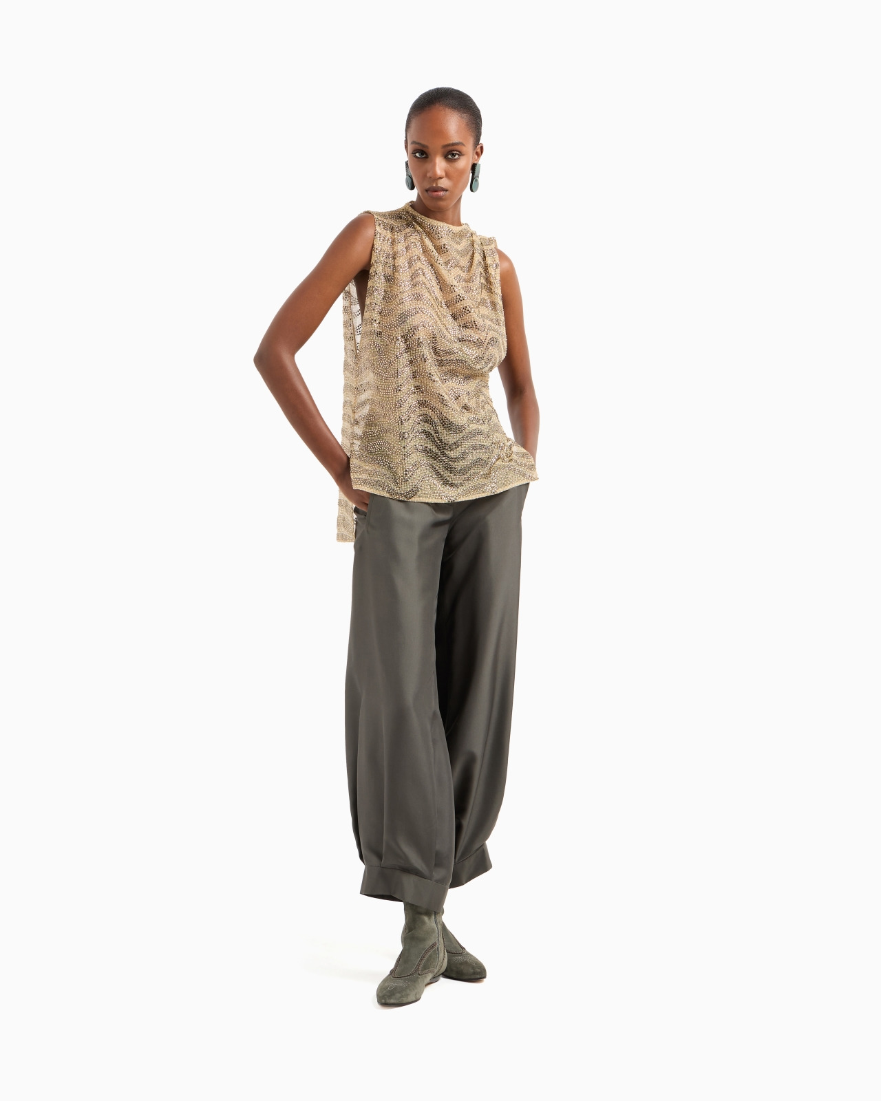 MESH AND LUREX TOP WITH RHINESTONE EMBROIDERY - 2