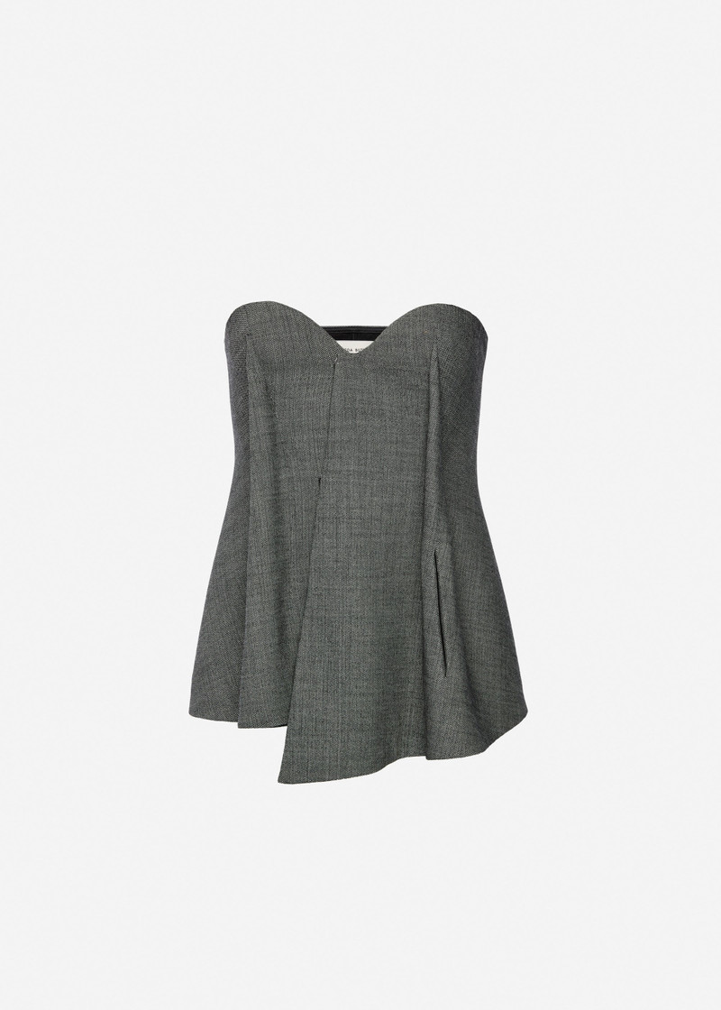 Asymmetric wool corset in grey 1