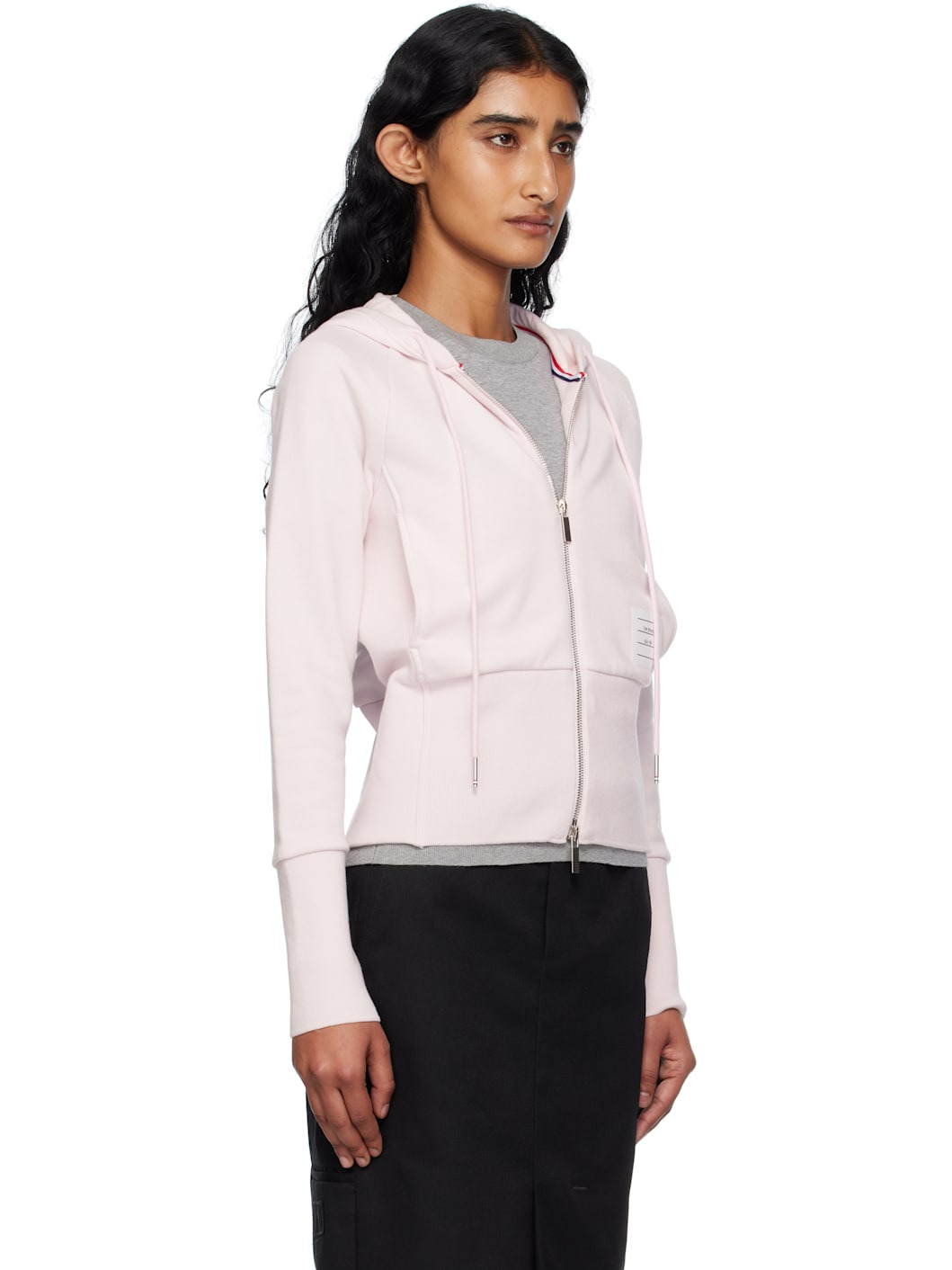 Pink Solid Loopback 4-Bar Zip Hoodie - 2