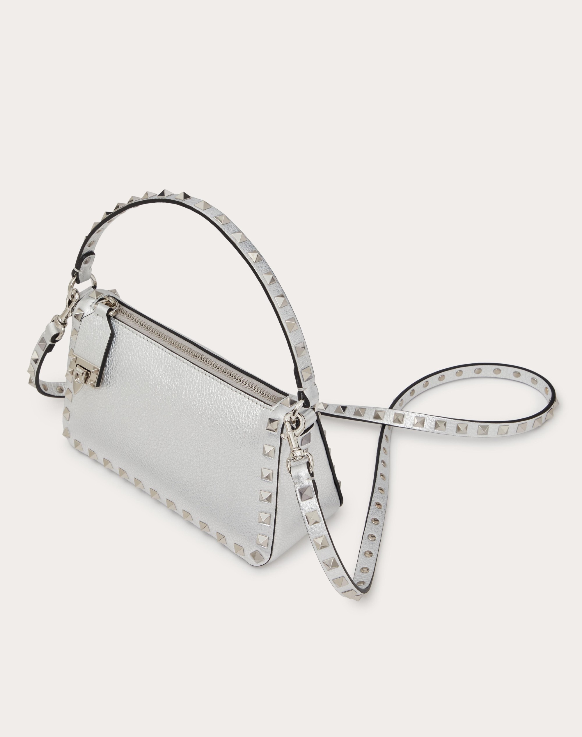 SMALL ROCKSTUD GRAINY METALLIC CALFSKIN CROSSBODY BAG - 6
