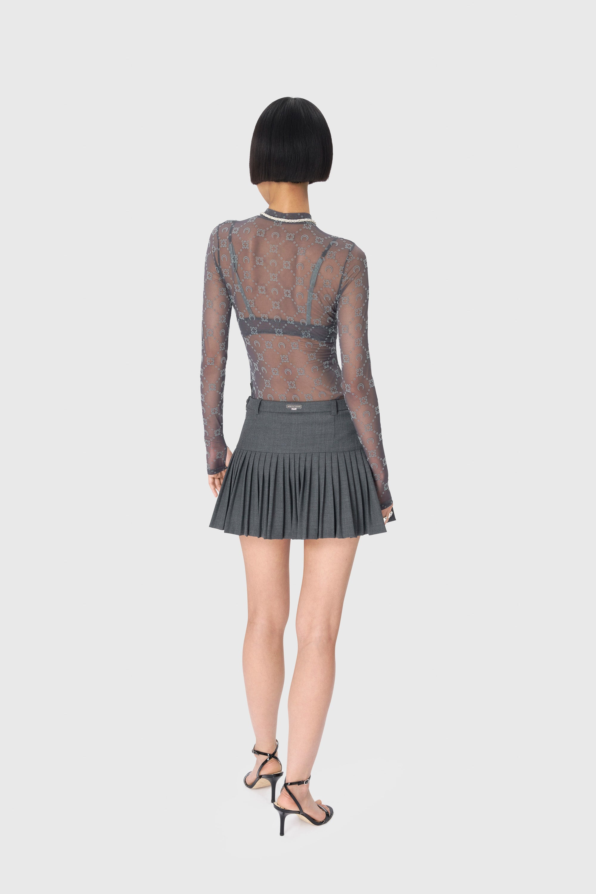 Moonogram Mesh Flock Second Skin Highneck Top - 4