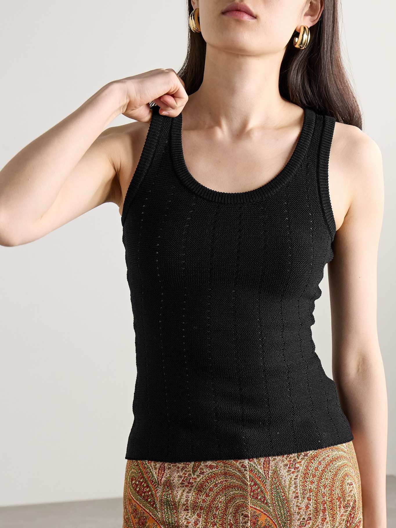Pointelle-knit silk-blend tank Black - 3