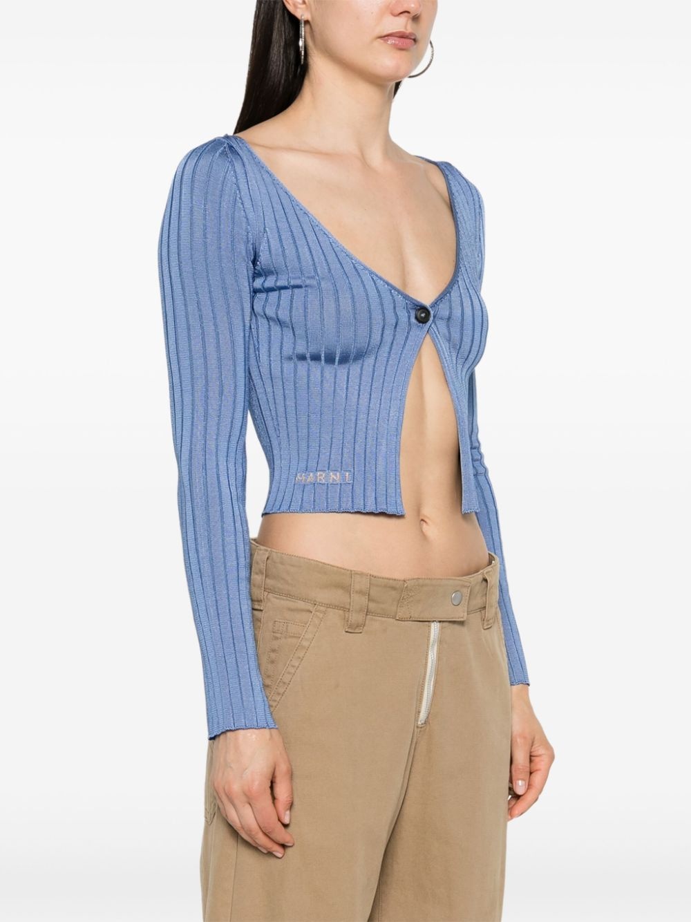 embroidered-logo ribbed-knit cardigan - 3