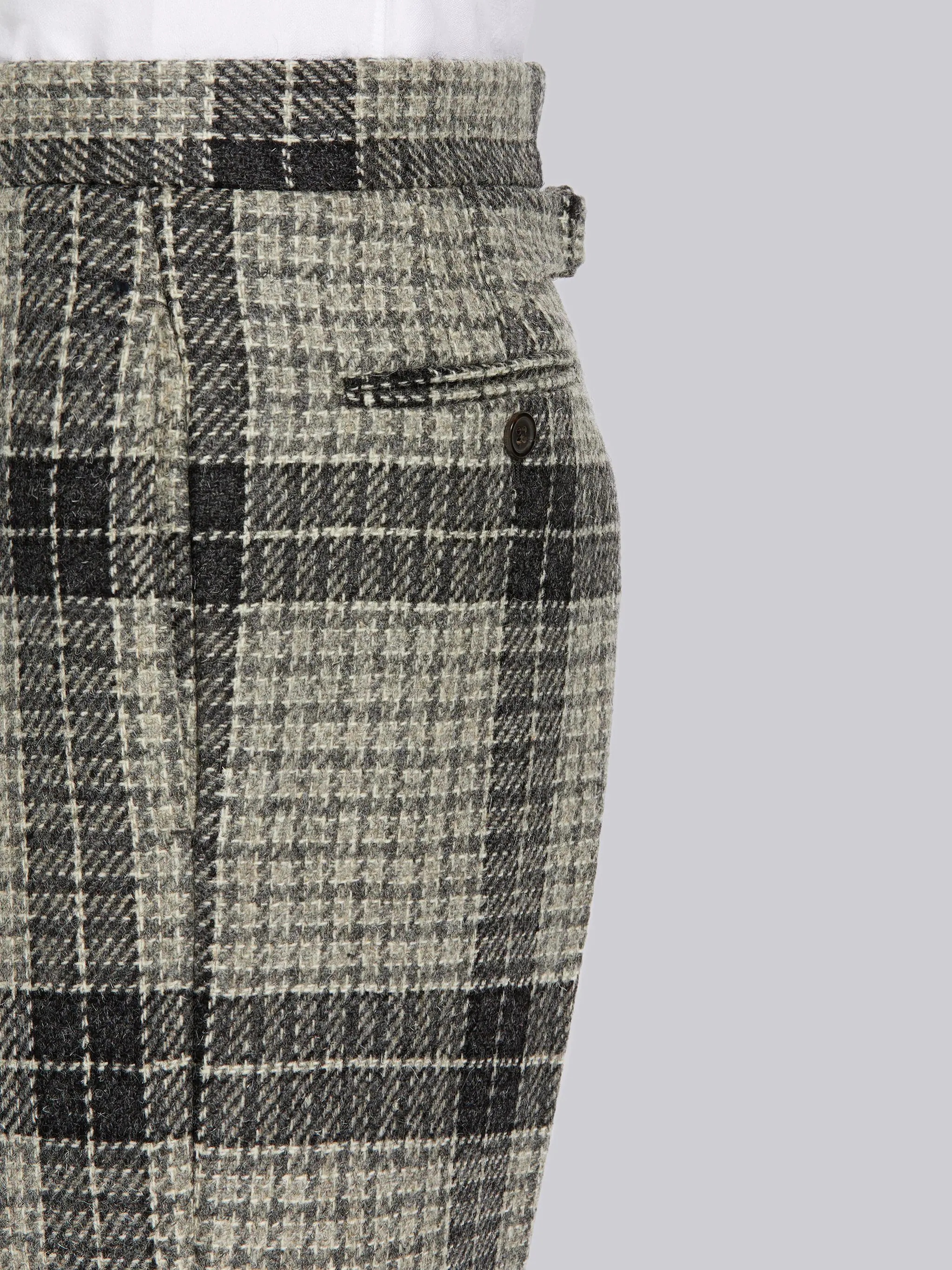 Medium Grey Grid Windowpane Check British Wool Classic Backstrap Trouser - 5