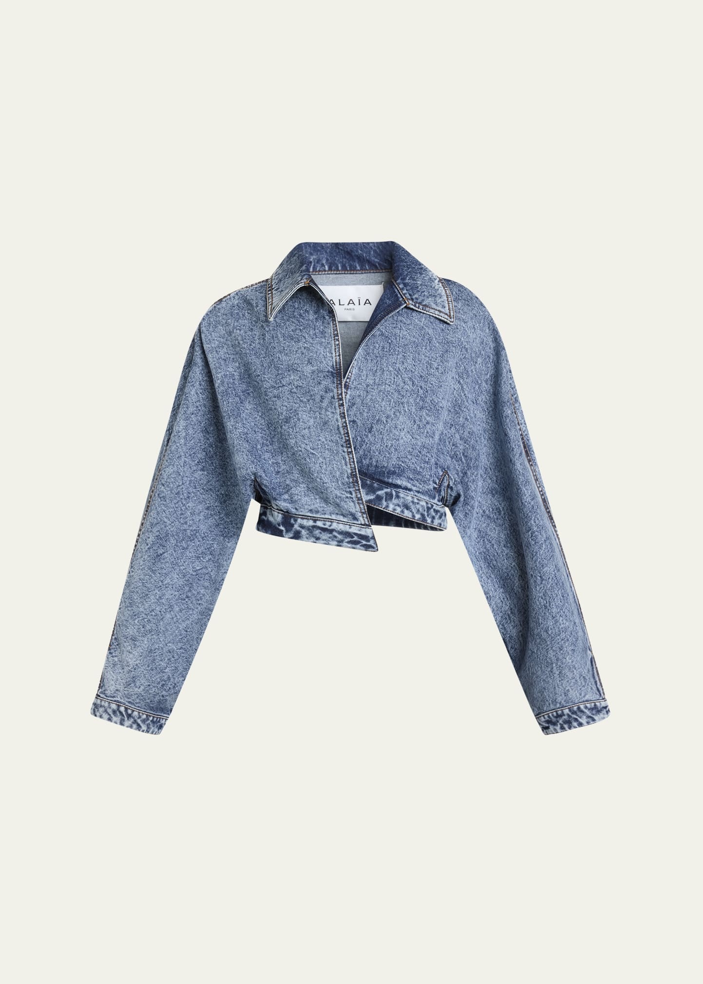 Wrap Denim Cropped Asymmetric Jacket - 1