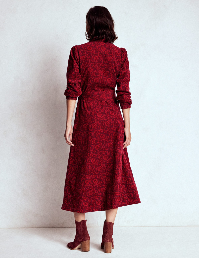 Clara Cord Midi Dress-Red Liquorice, Ornate Flora 4