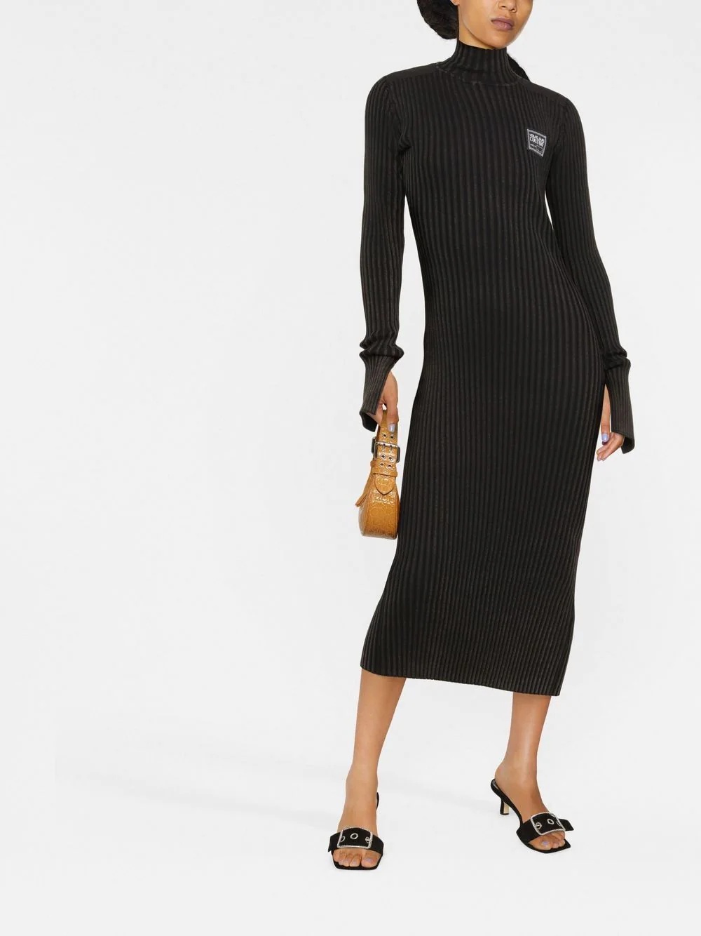 logo patch ribbed midi dress - 2