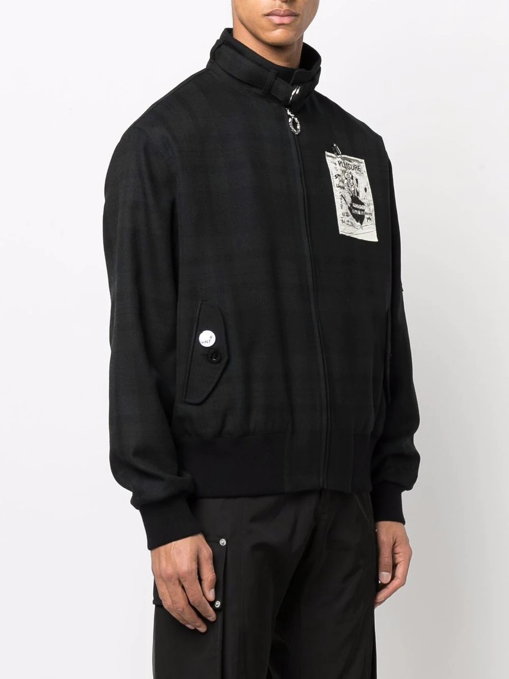 logo-patch checked bomber jacket - 3