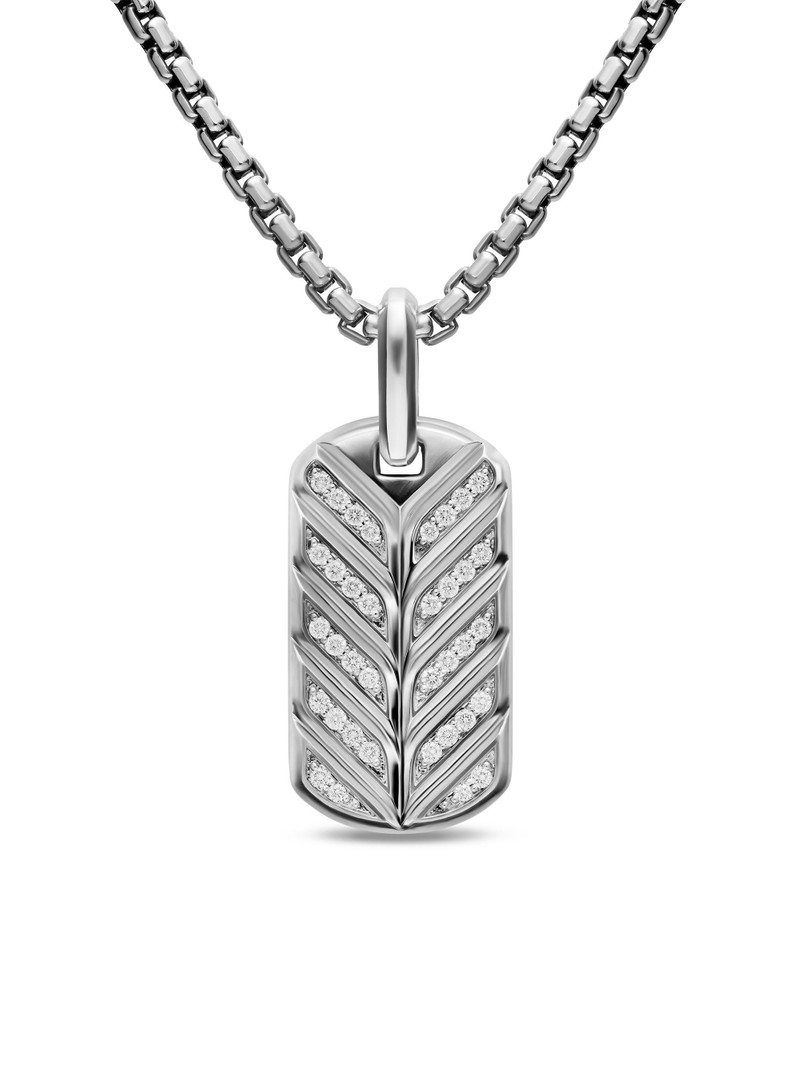 Men's Chevron Fluorescent Tag in Sterling Silver with Diamonds, 27MM - Silver 1