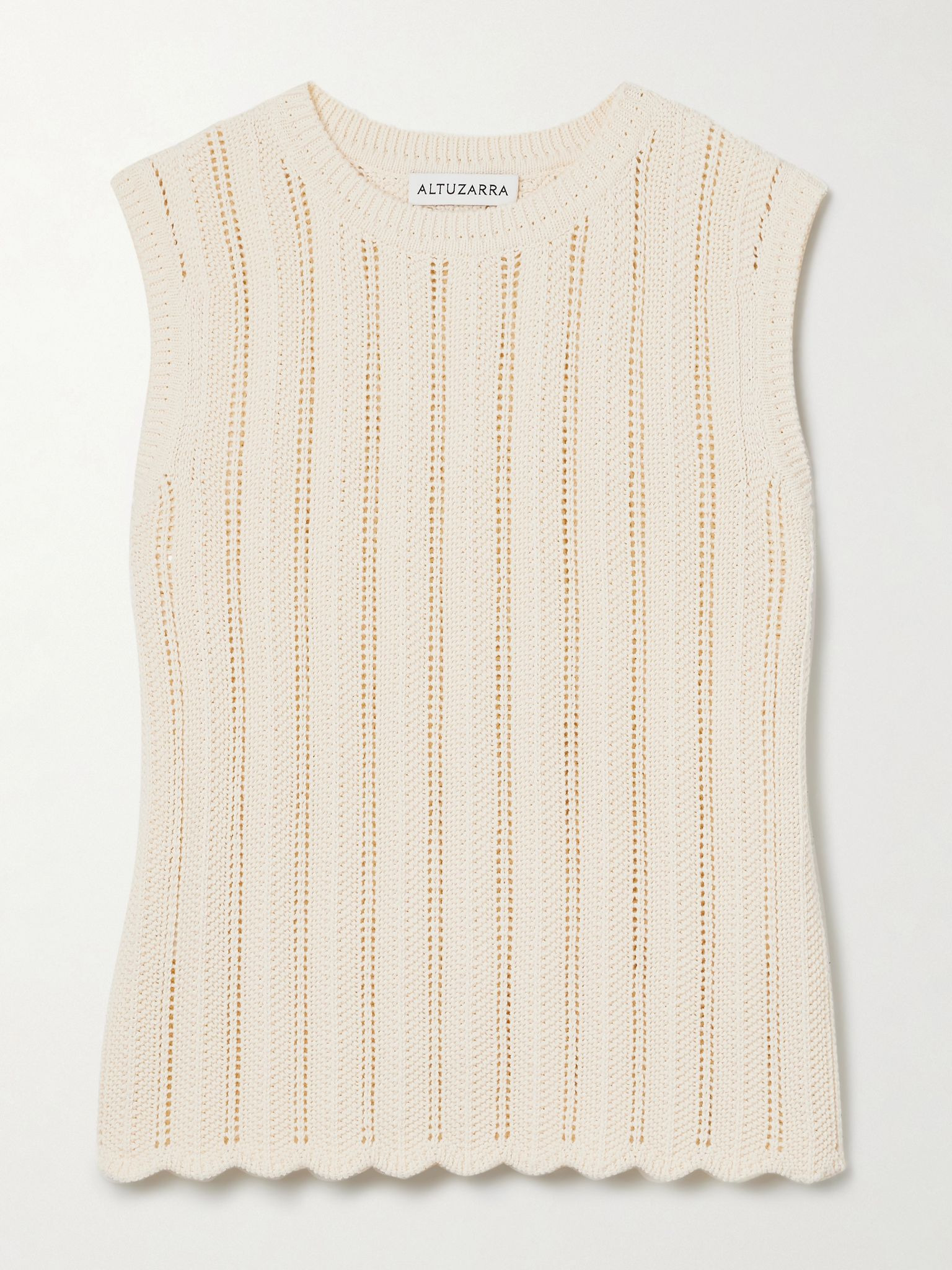 Zabou ribbed open-knit organic cotton top Ivory - 1