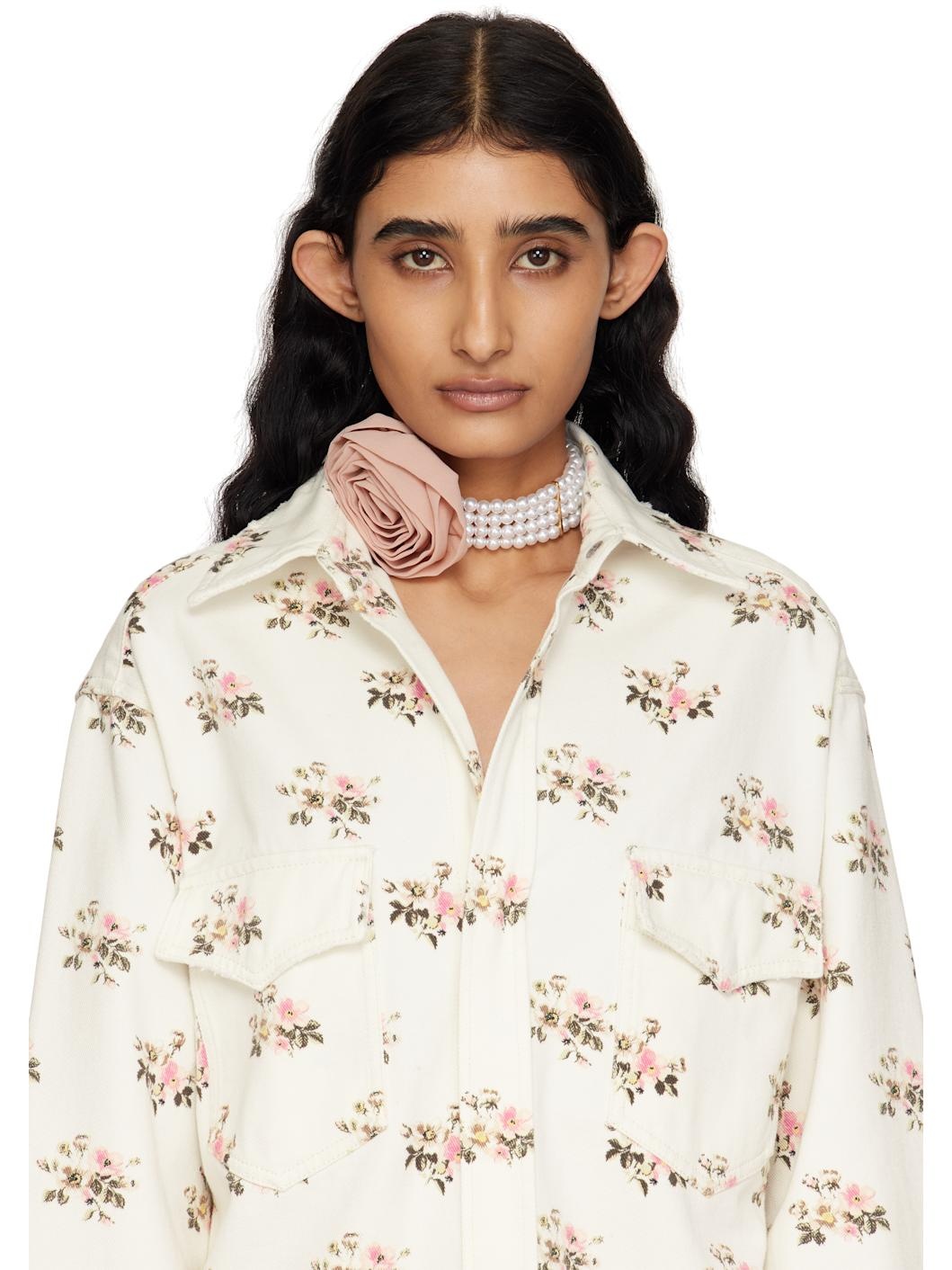 White & Pink Metal Faux-Pearl 3D Rose Choker - 2