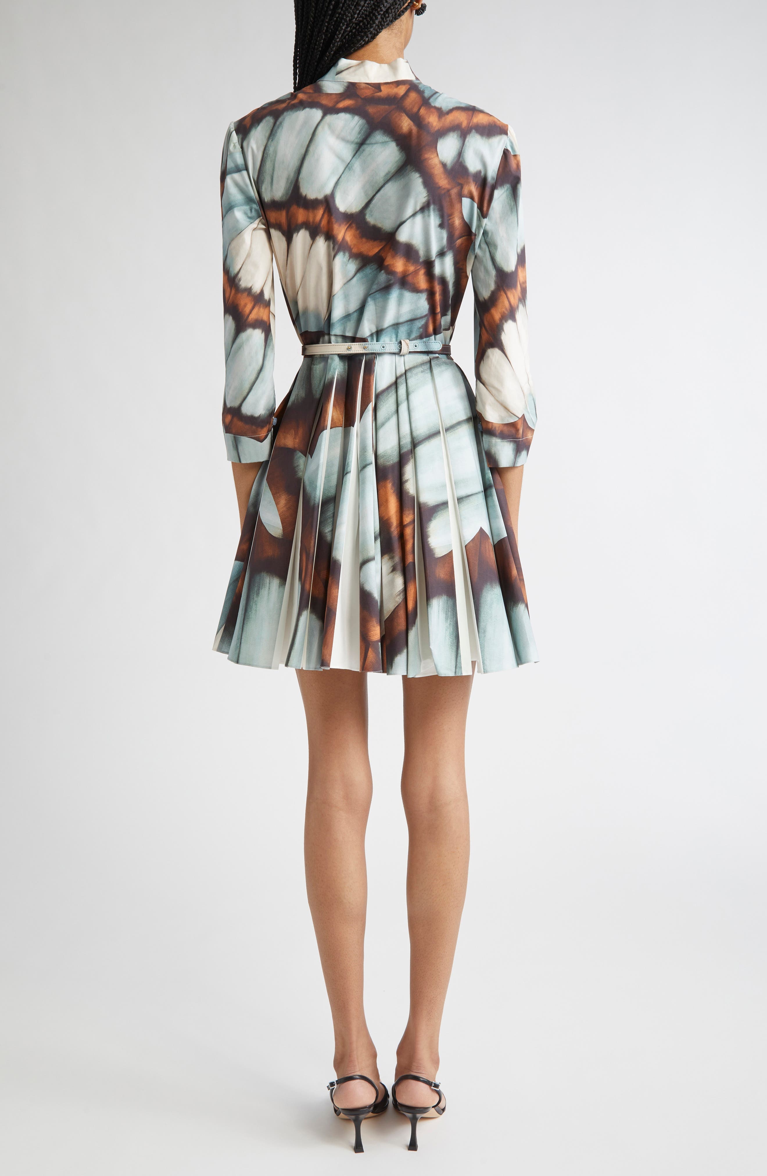 Oscar de la Renta Butterfly Print Belted Stretch Poplin Shirtdress in Blue Multi at Nordstrom - 2