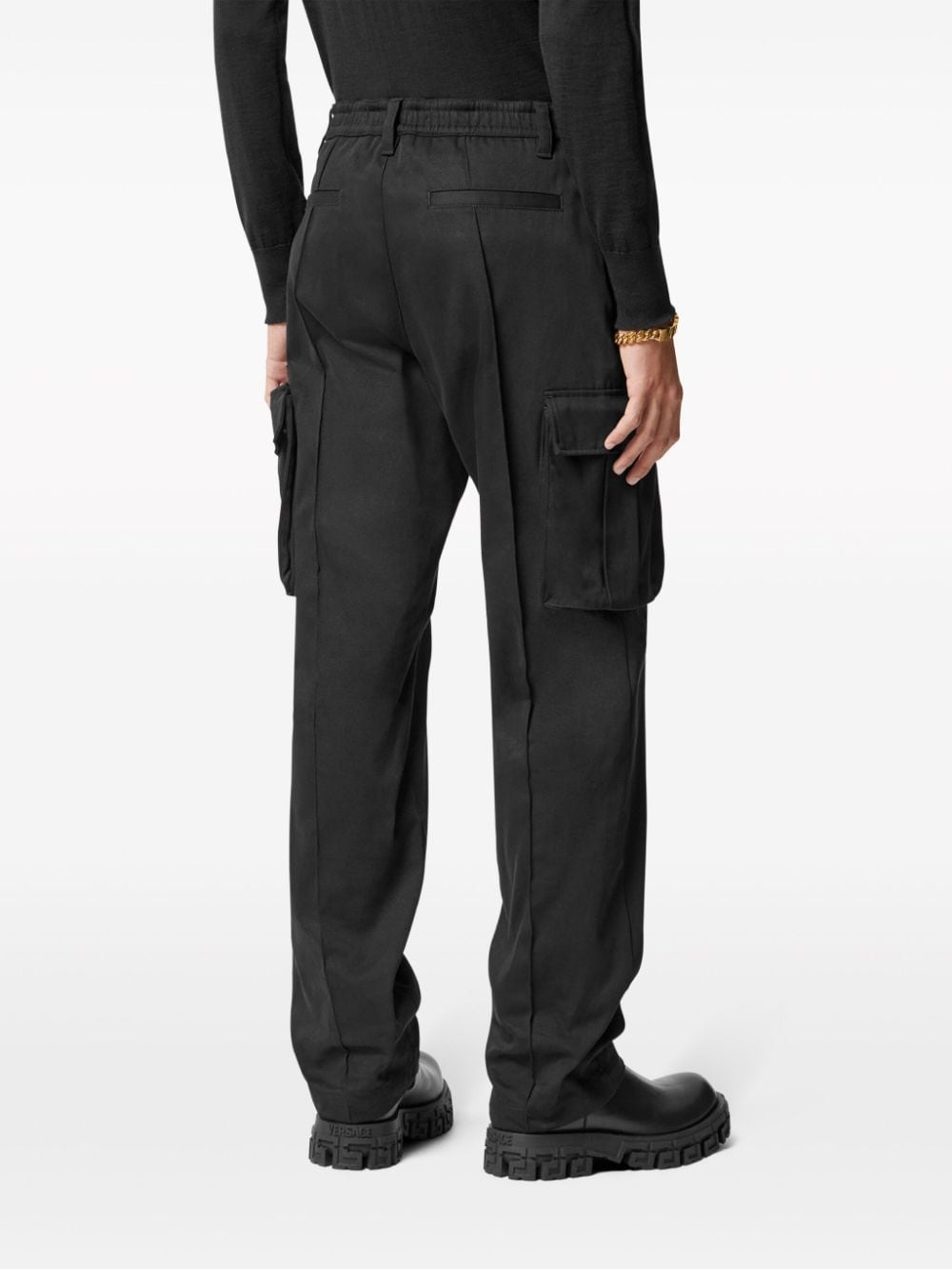 pressed-crease cotton drop-crotch trousers - 4