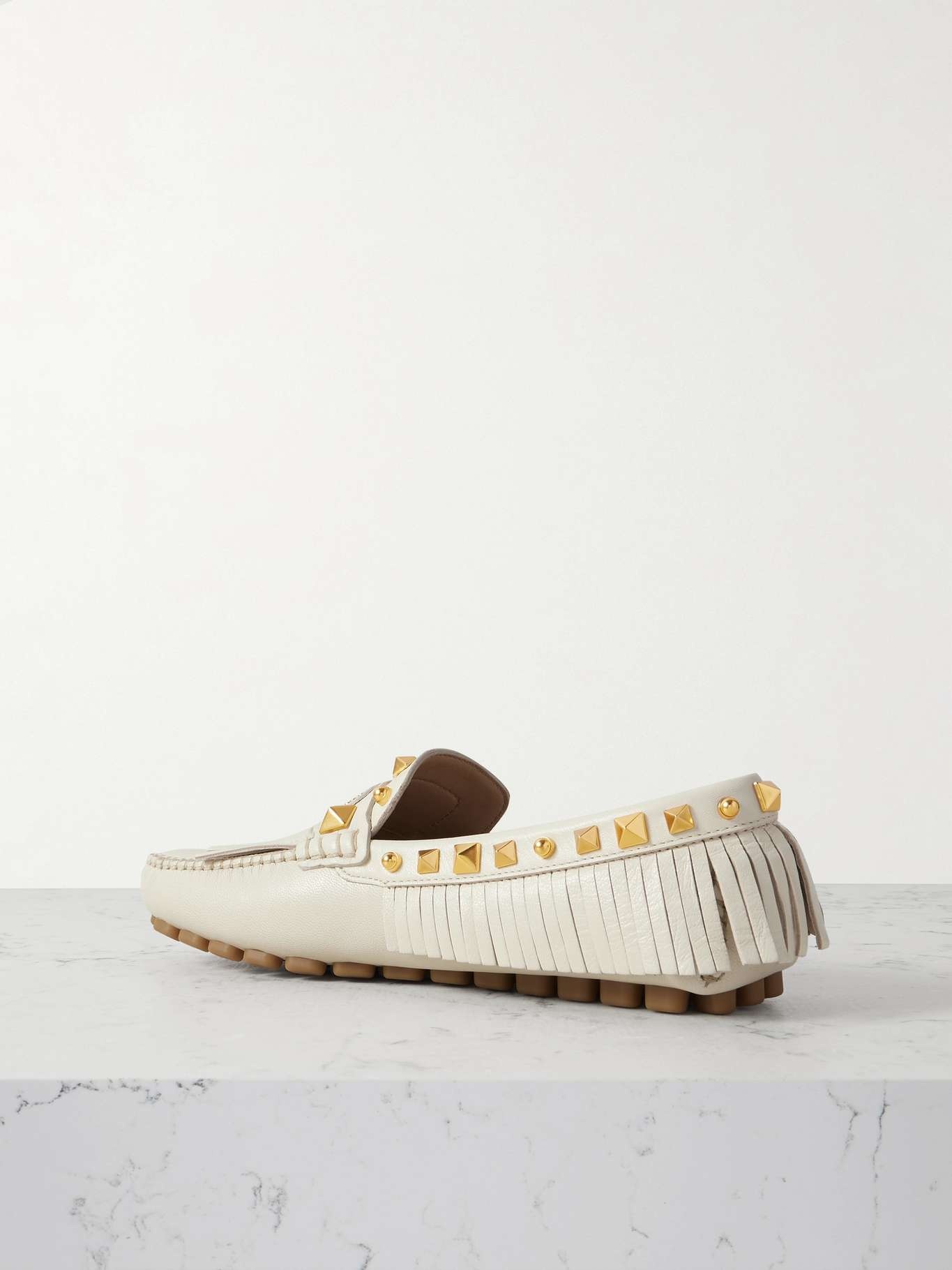 Plaster Caster Driver fringed studded textured-leather loafers Ivory - 3