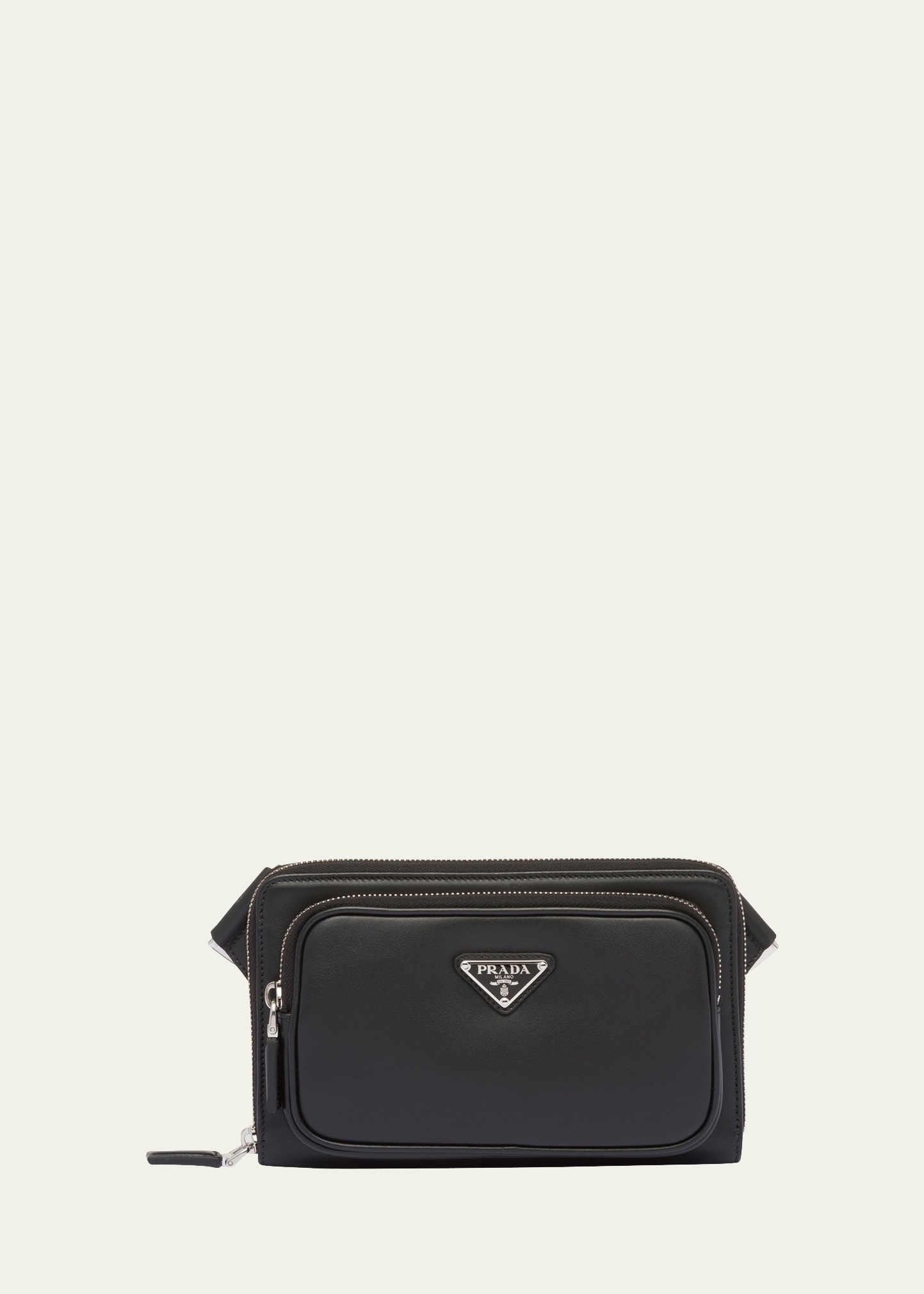 Men's Triangle Logo Leather Crossbody Bag - 1