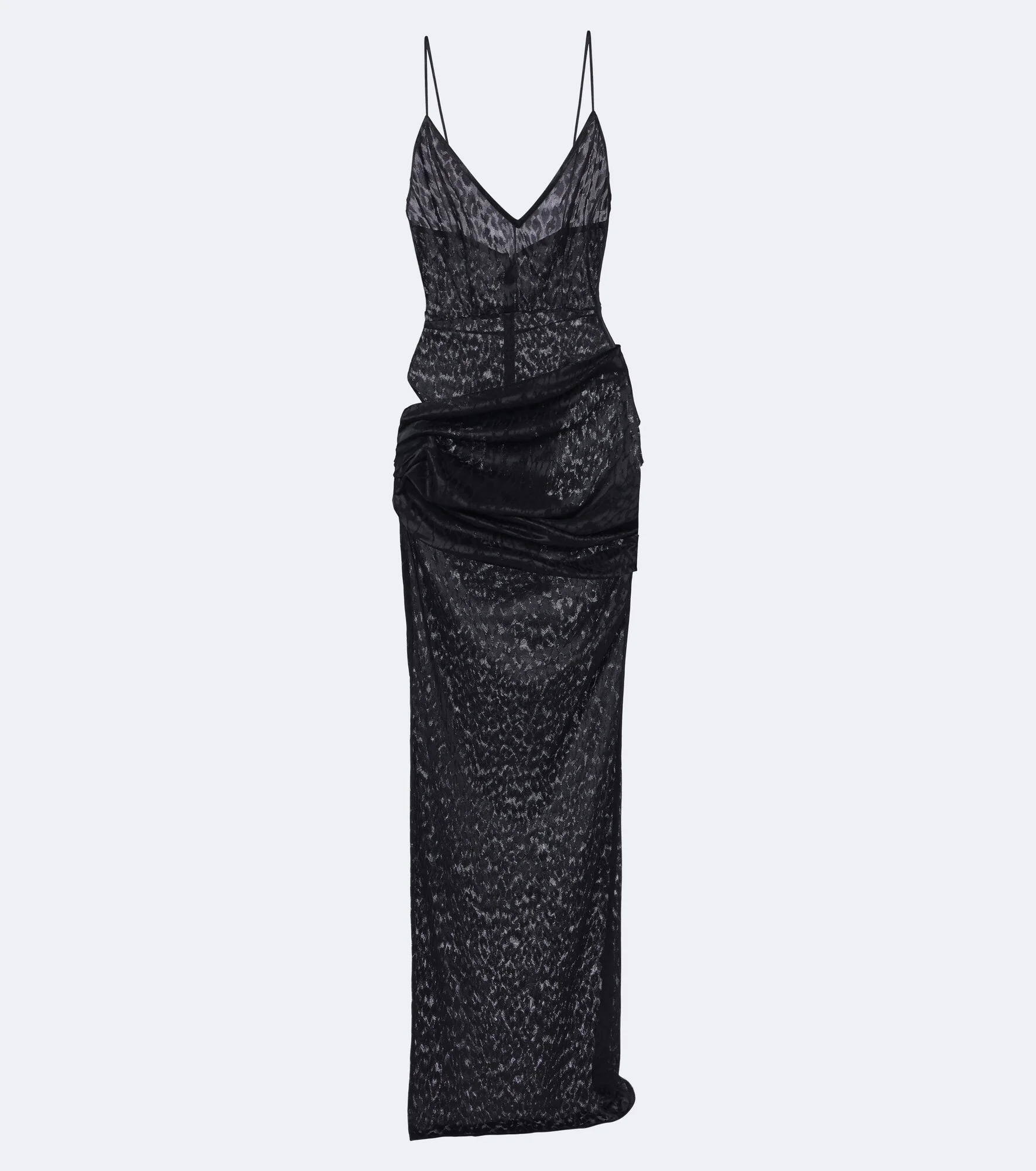 Draped leopard-print lace maxi dress - 1
