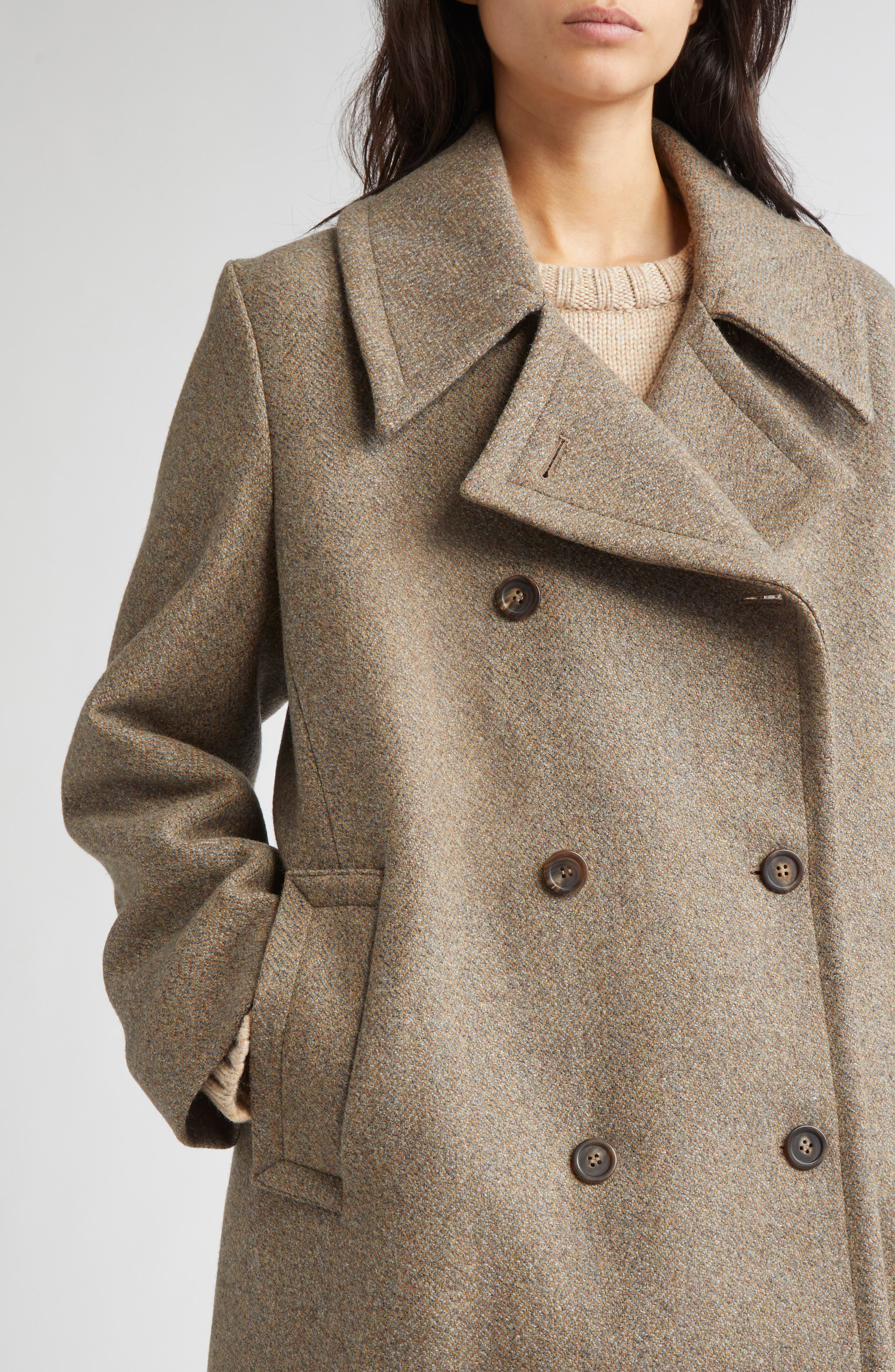 Johnstons of Elgin Great Double Breasted Wool Coat in Partridge Tweed Herringbone at Nordstrom - 5