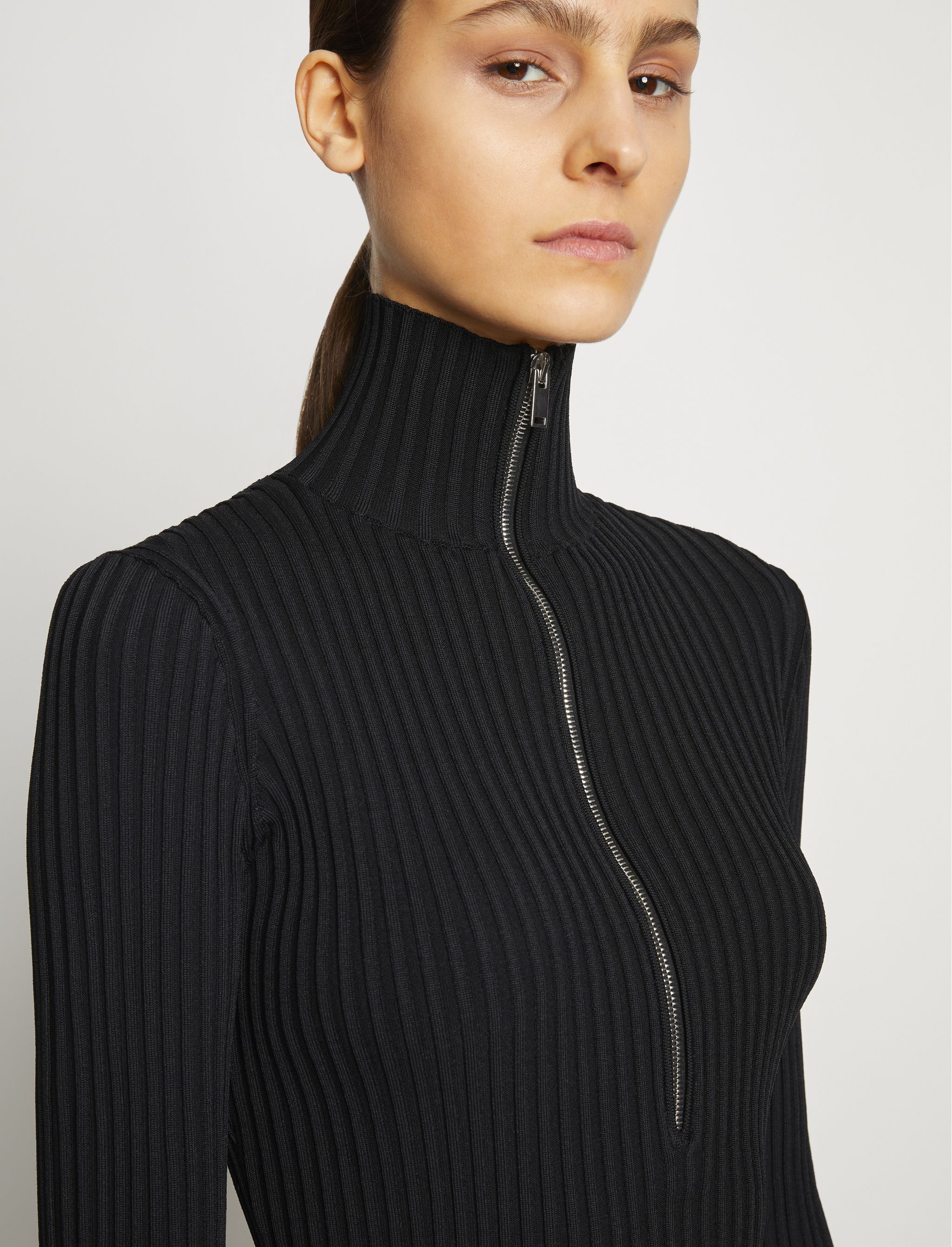 Viscose Rib Zip Sweater - 6