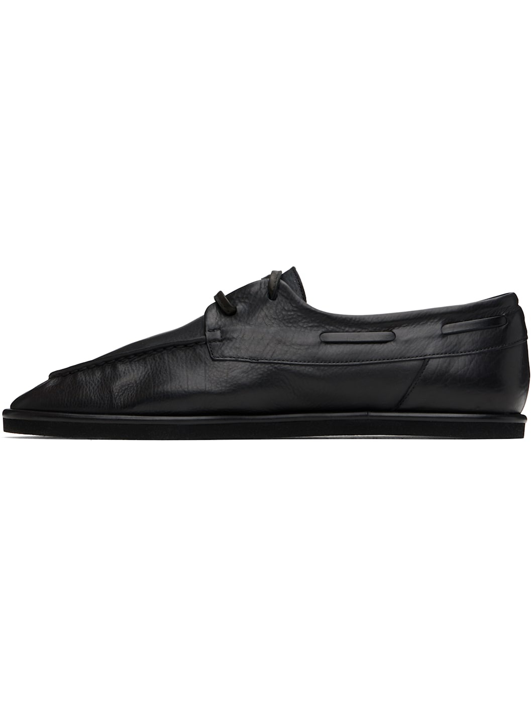 Black Soft Leather Deck Shoes - 3