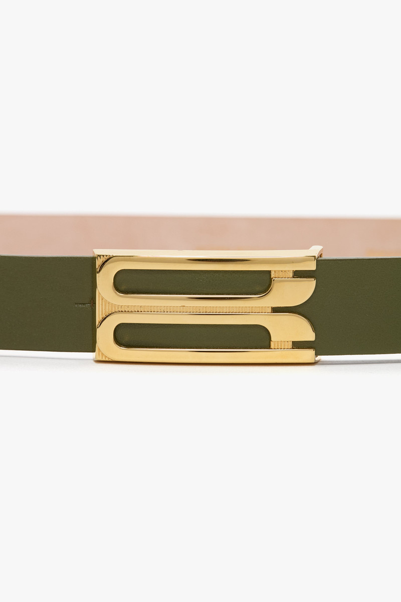 Victoria Beckham Regular Frame Belt In Khaki Smooth Leather outlook