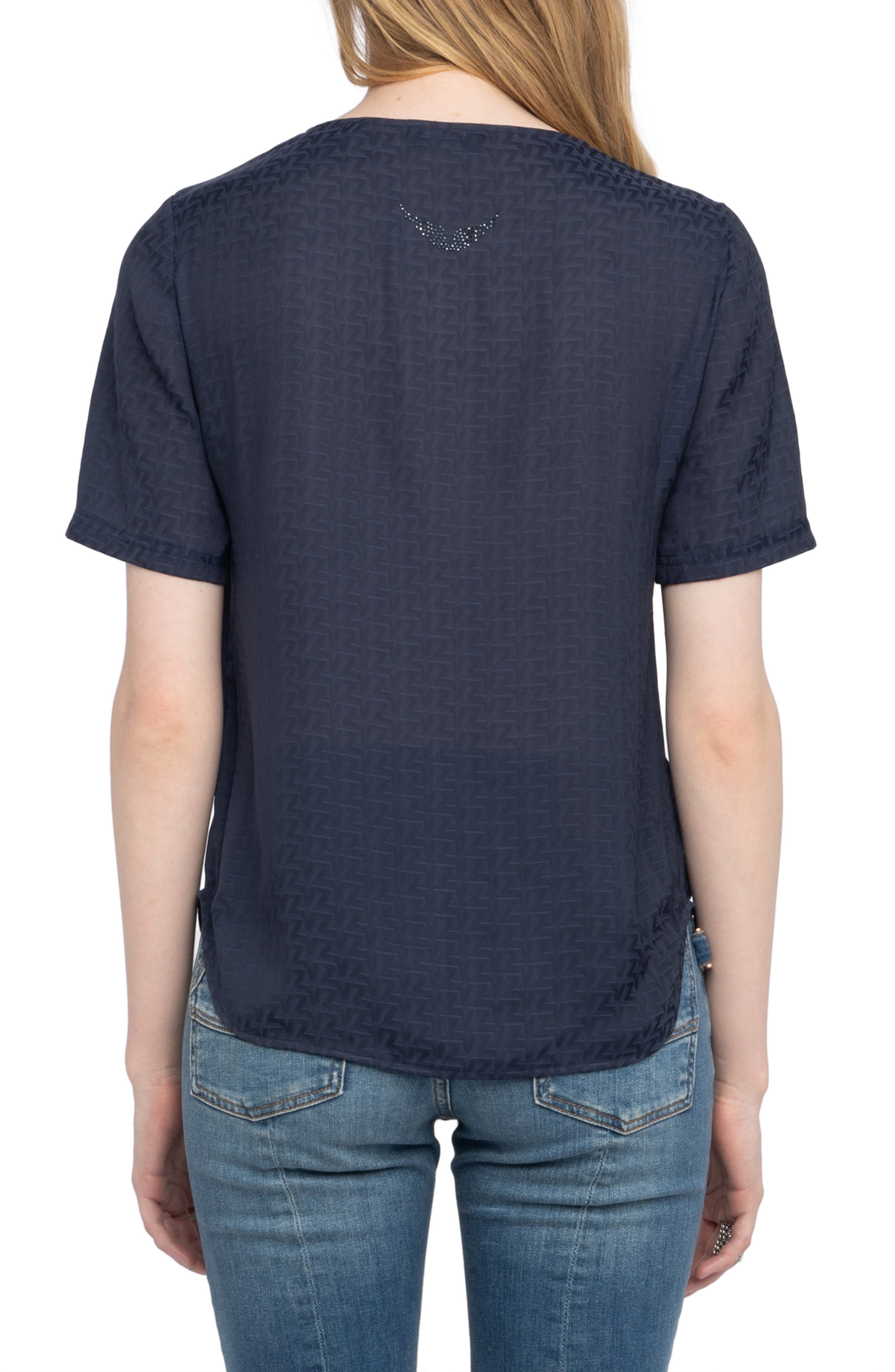 Zadig & Voltaire Terzo Lace-Up Satin Top in Encre at Nordstrom - 2