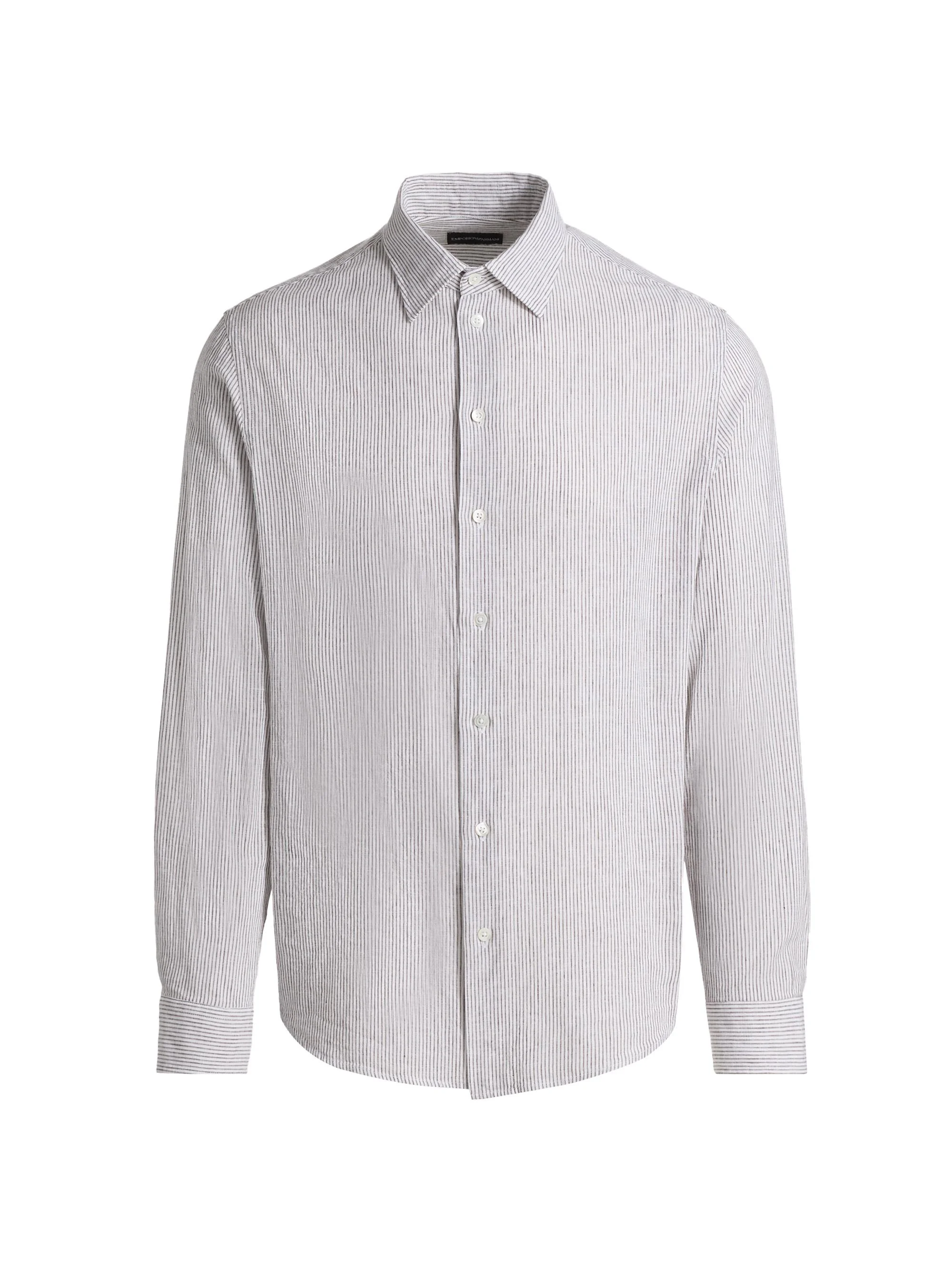 Men's Striped Linen-Cotton Sport Shirt - Vertical Stripes - 1
