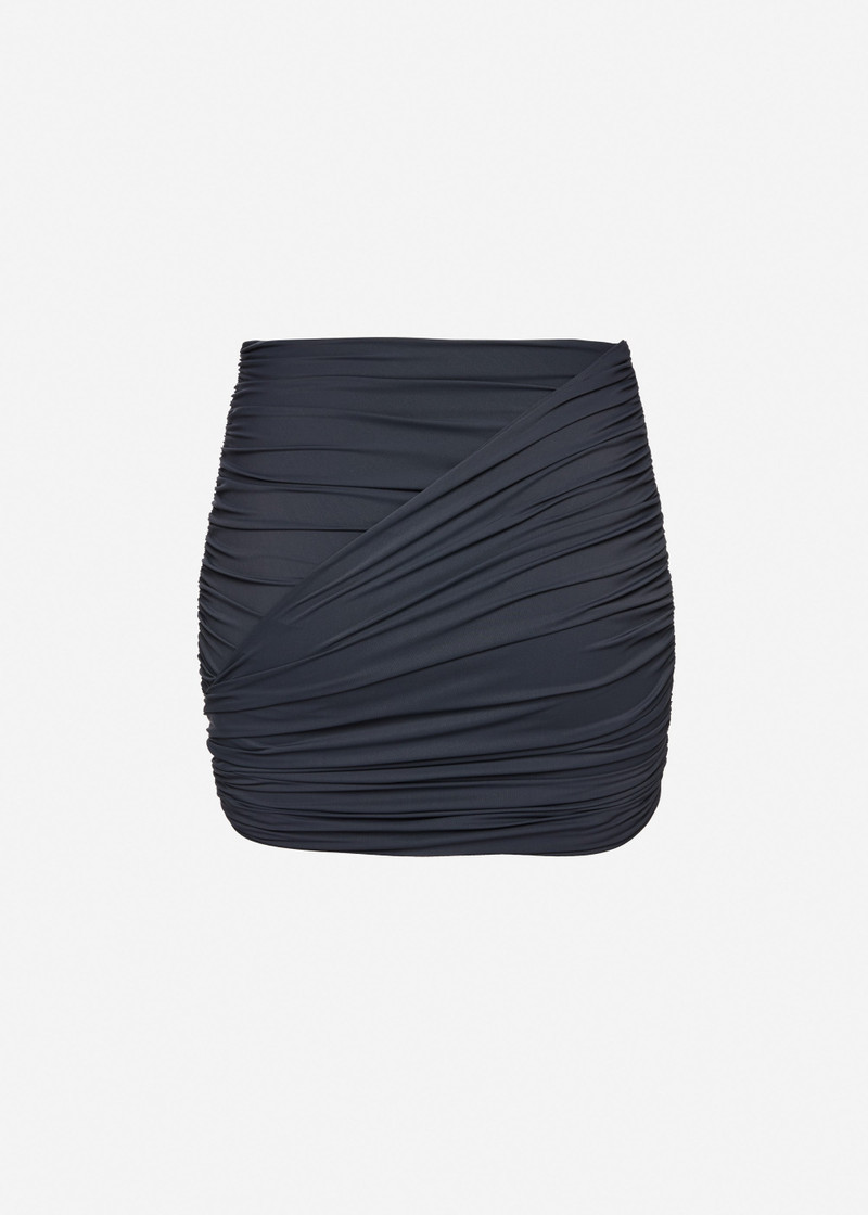 Draped mini swim skirt in grey 2