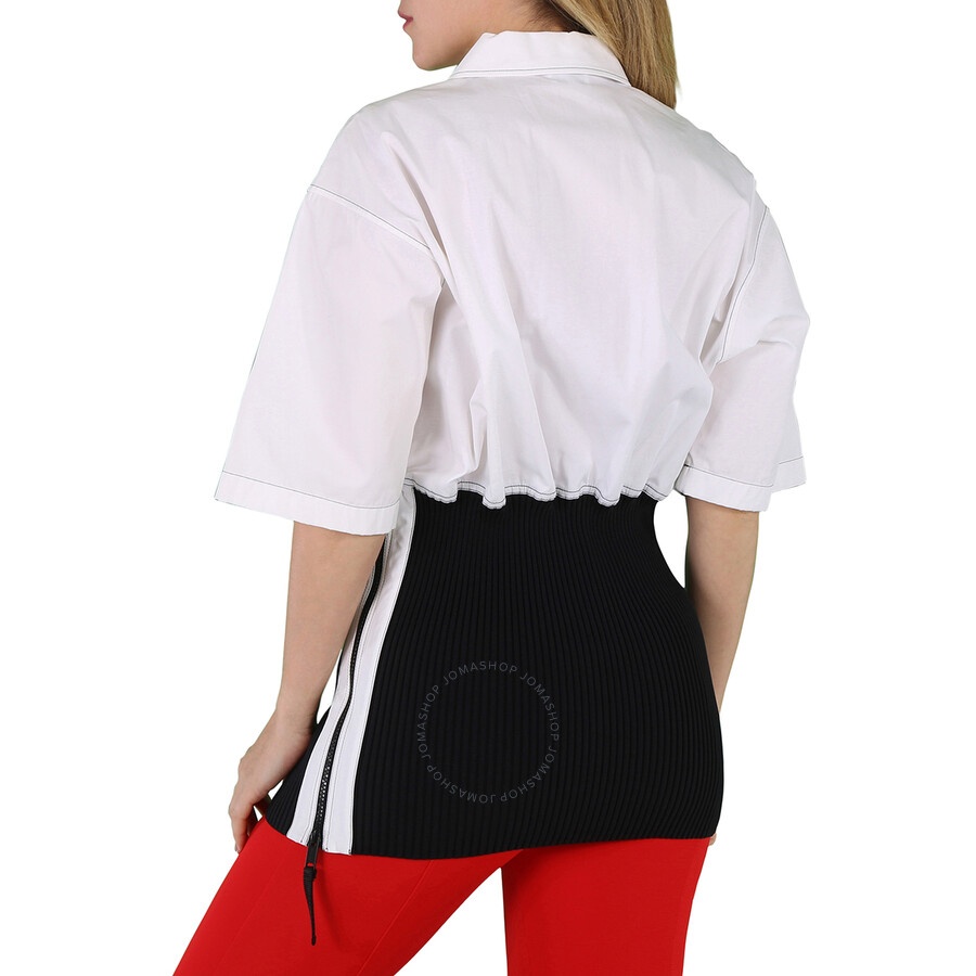Burberry Ladies Optic White Knitted Panel Short-Sleeved Shirt - 6