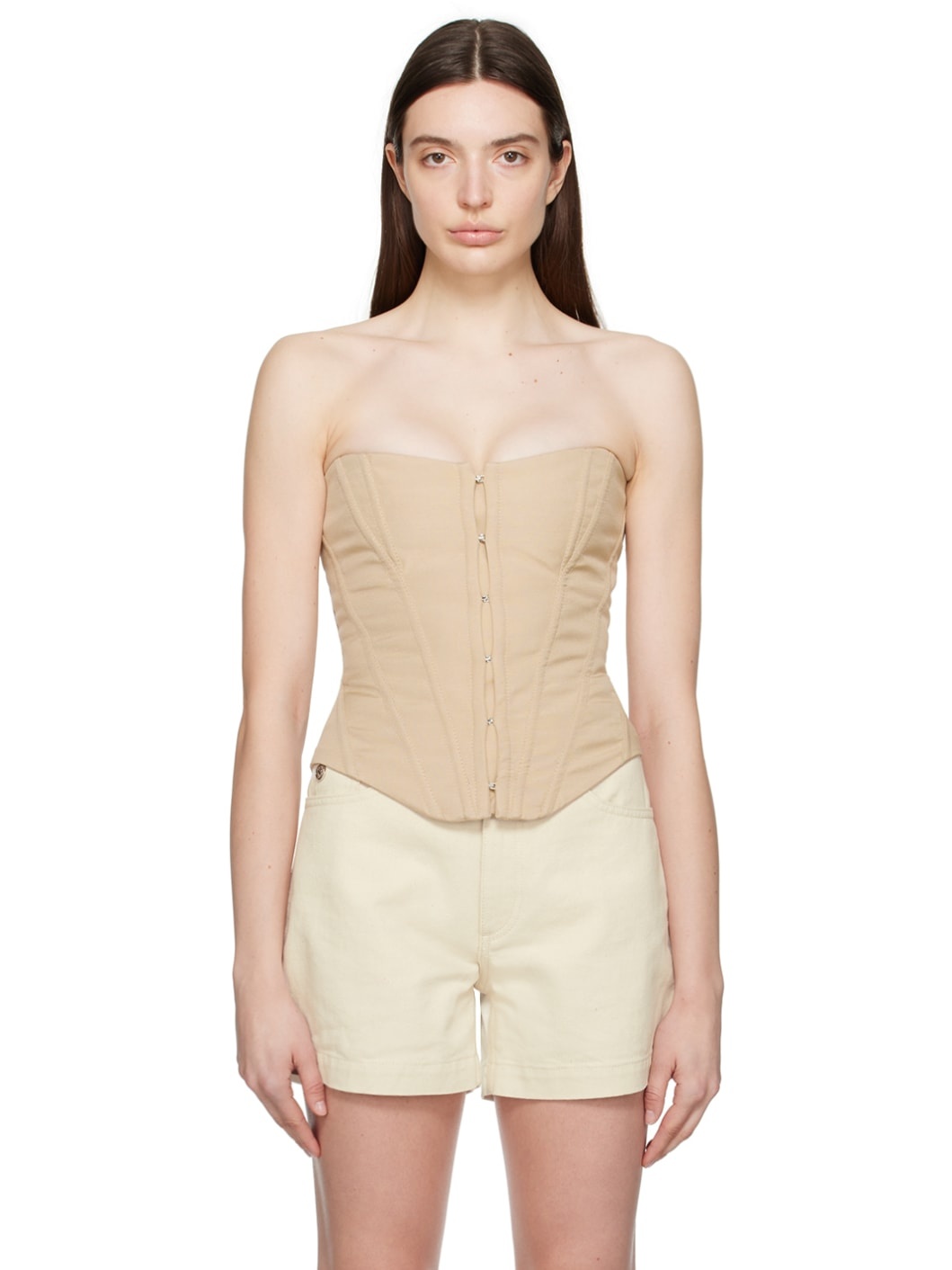 Beige Lace-Up Corset - 1