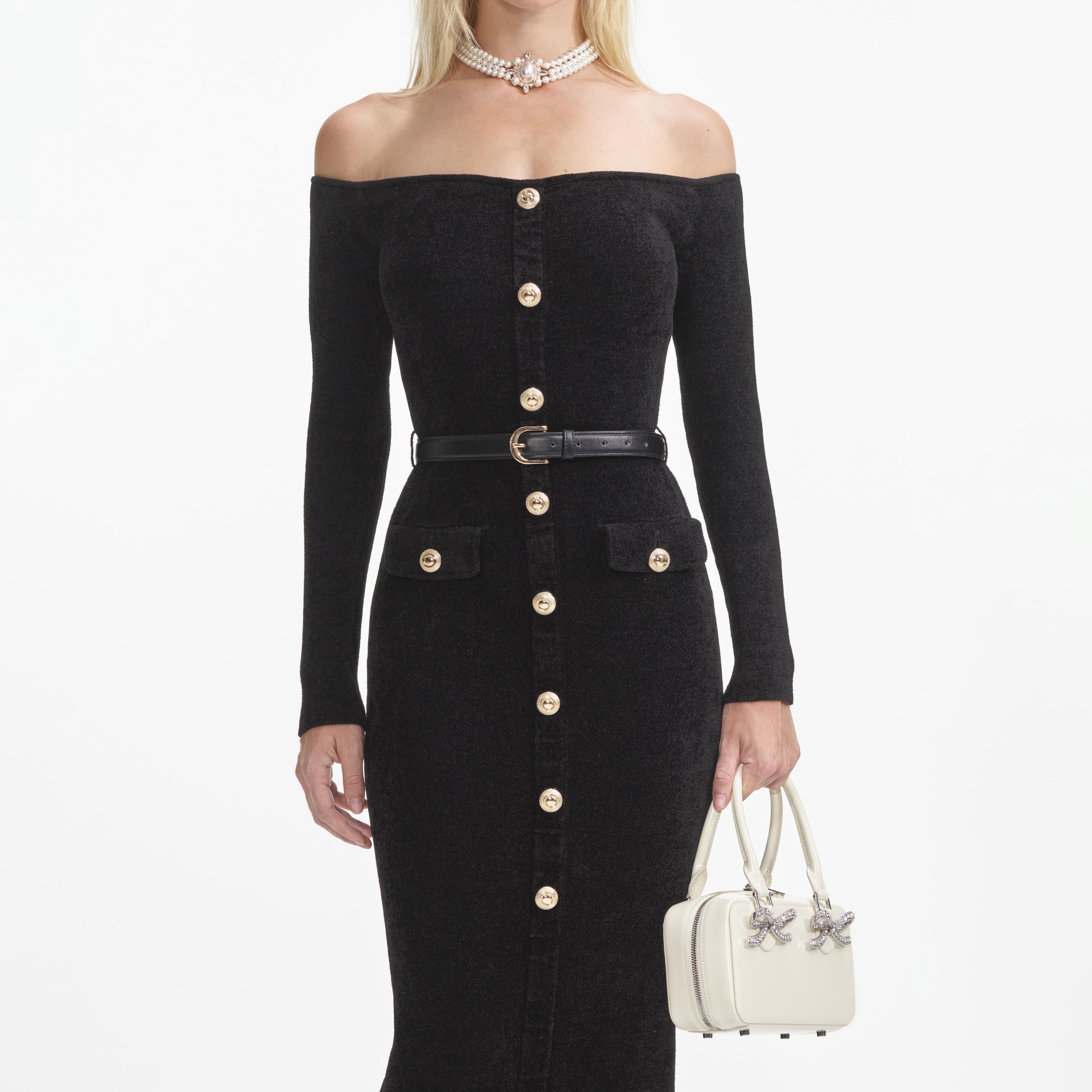 Black Chenille Knit Midi Dress - 4