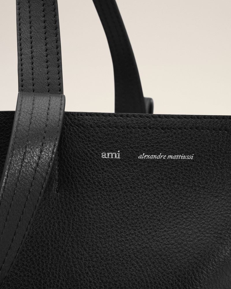 BLACK LEATHER MIDI TOTE BAG 4