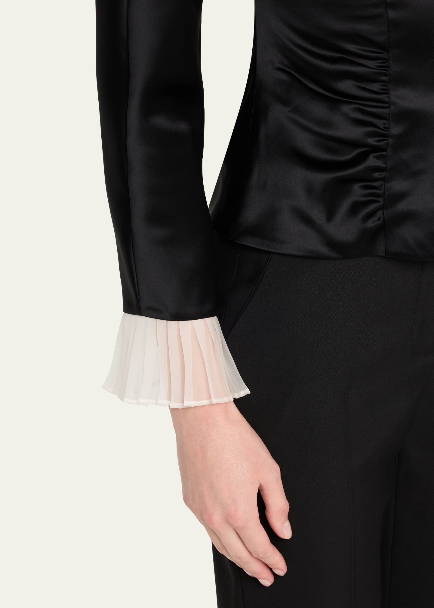 Ruched Satin Long-Sleeve Top - 5