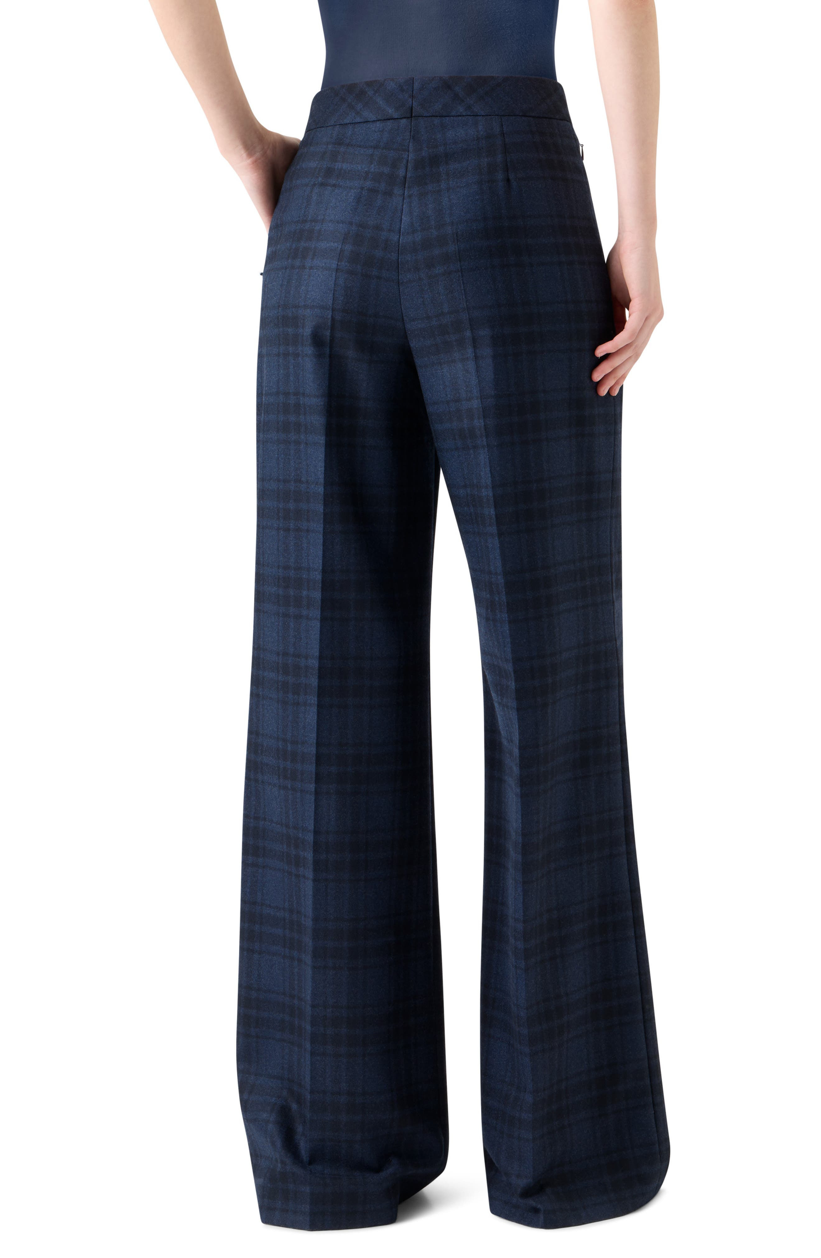 Akris Check Wool Flannel Pants in Denim-Black at Nordstrom - 2