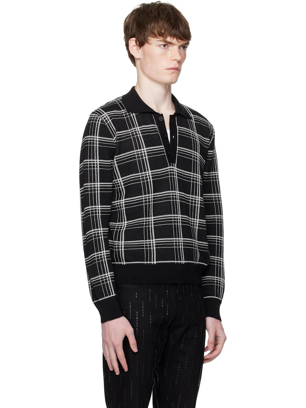 Black & White Check Jacquard Polo - 2