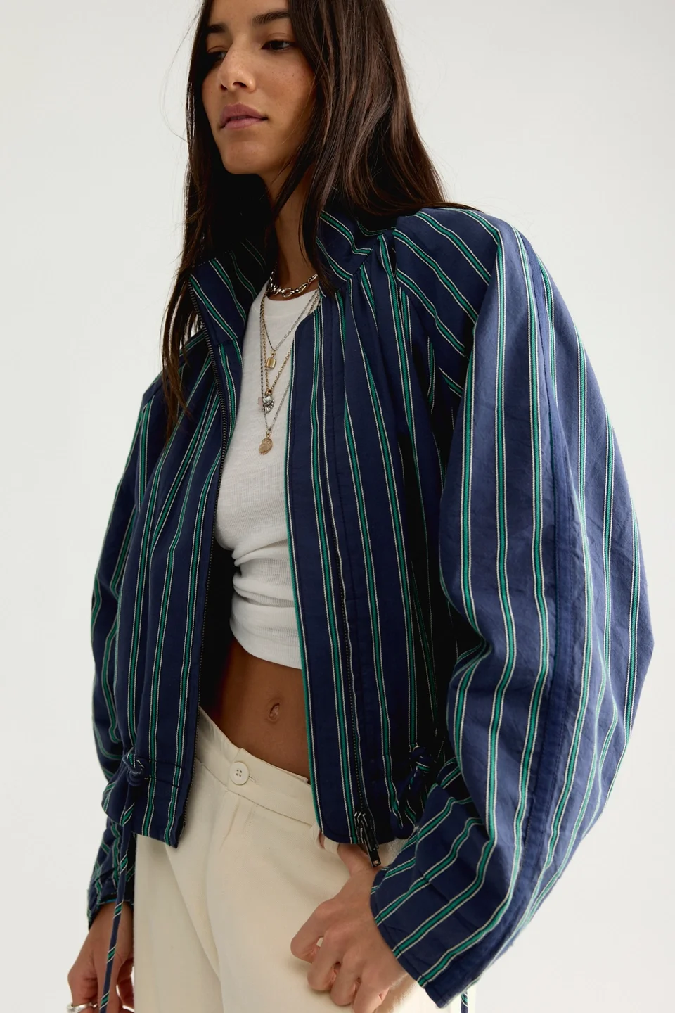 Devon Striped Balloon Funnel-Neck Jacket - 1