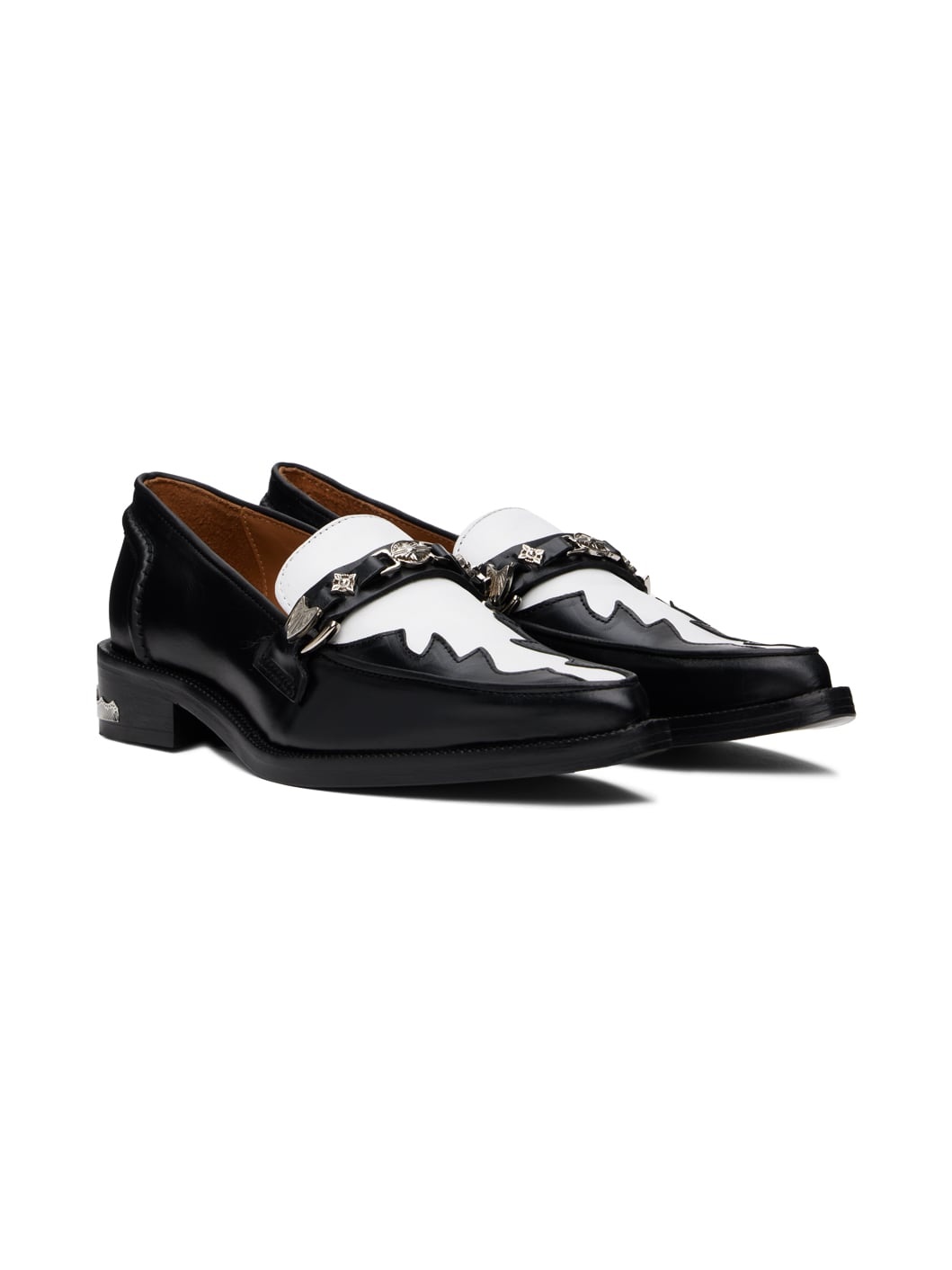 Black & White Heel Detail Loafers - 4