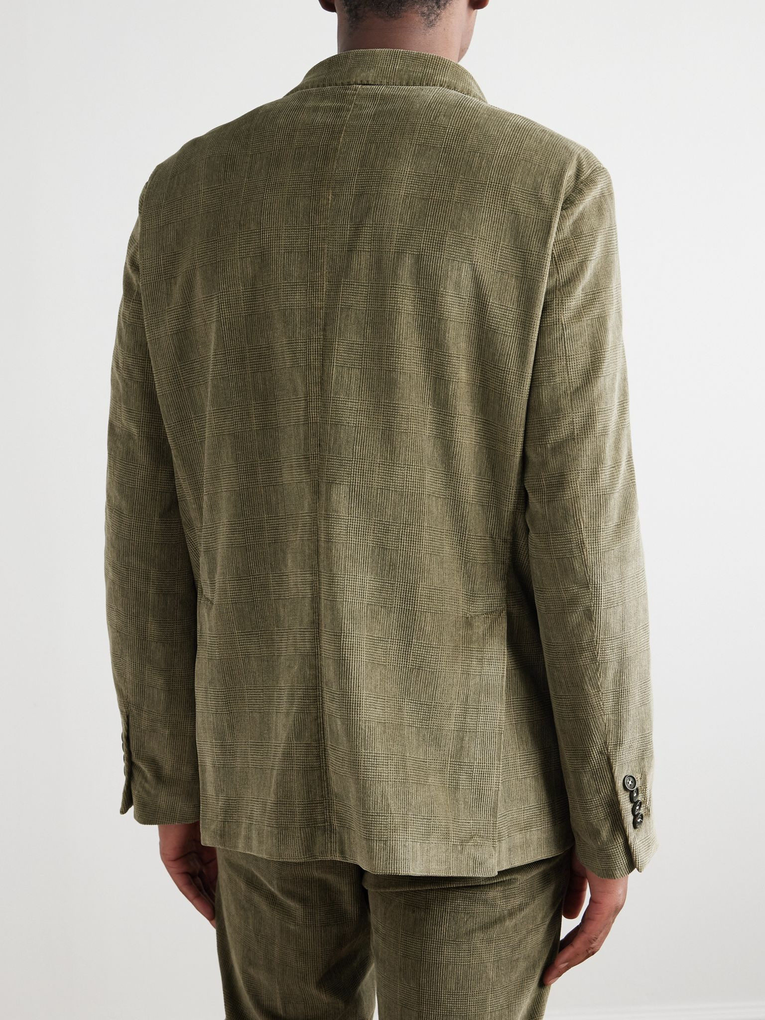 Monster Double-Breasted Prince of Wales Checked Cotton-Blend Corduroy Blazer Green - 4