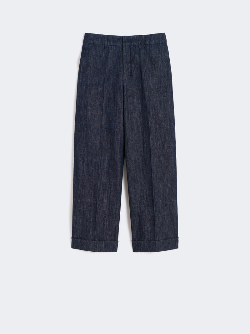 MELODIA Straight-fit cotton and linen denim trousers - MIDNIGHTBLUE 1