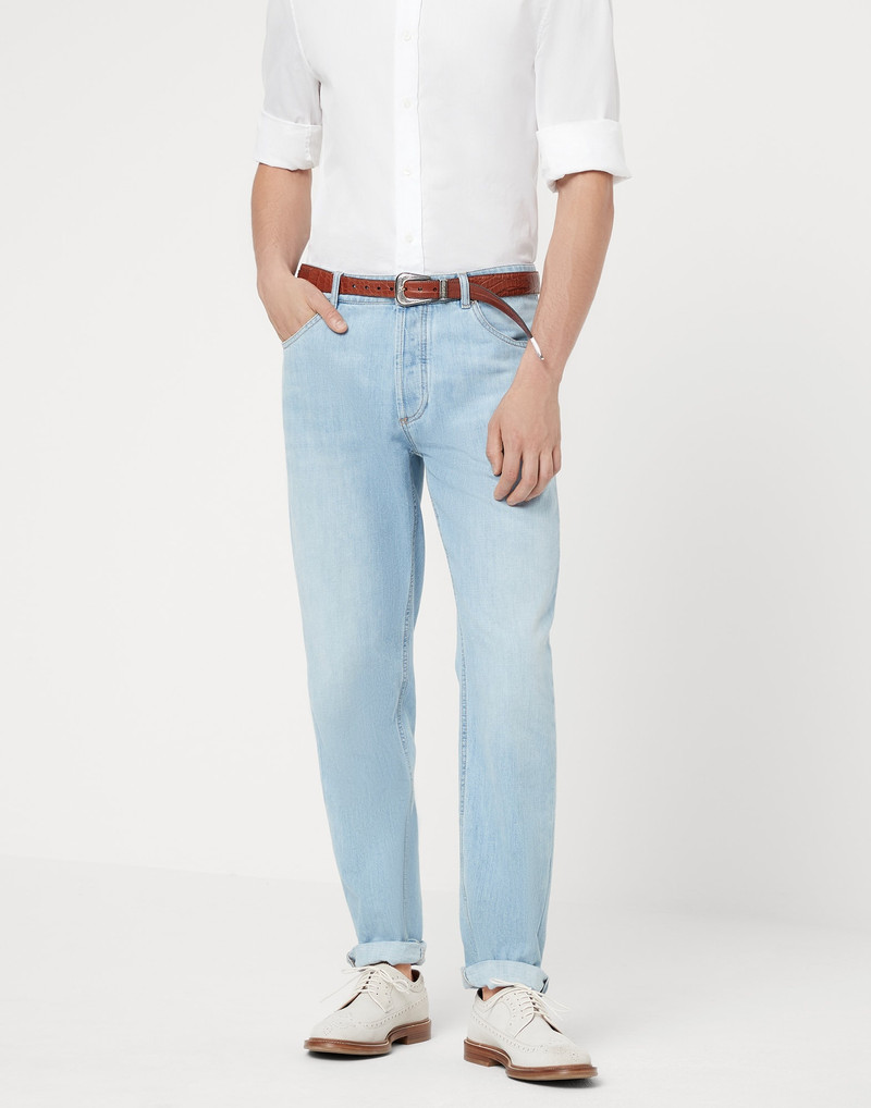Lightweight denim traditional fit five-pocket trousers 1