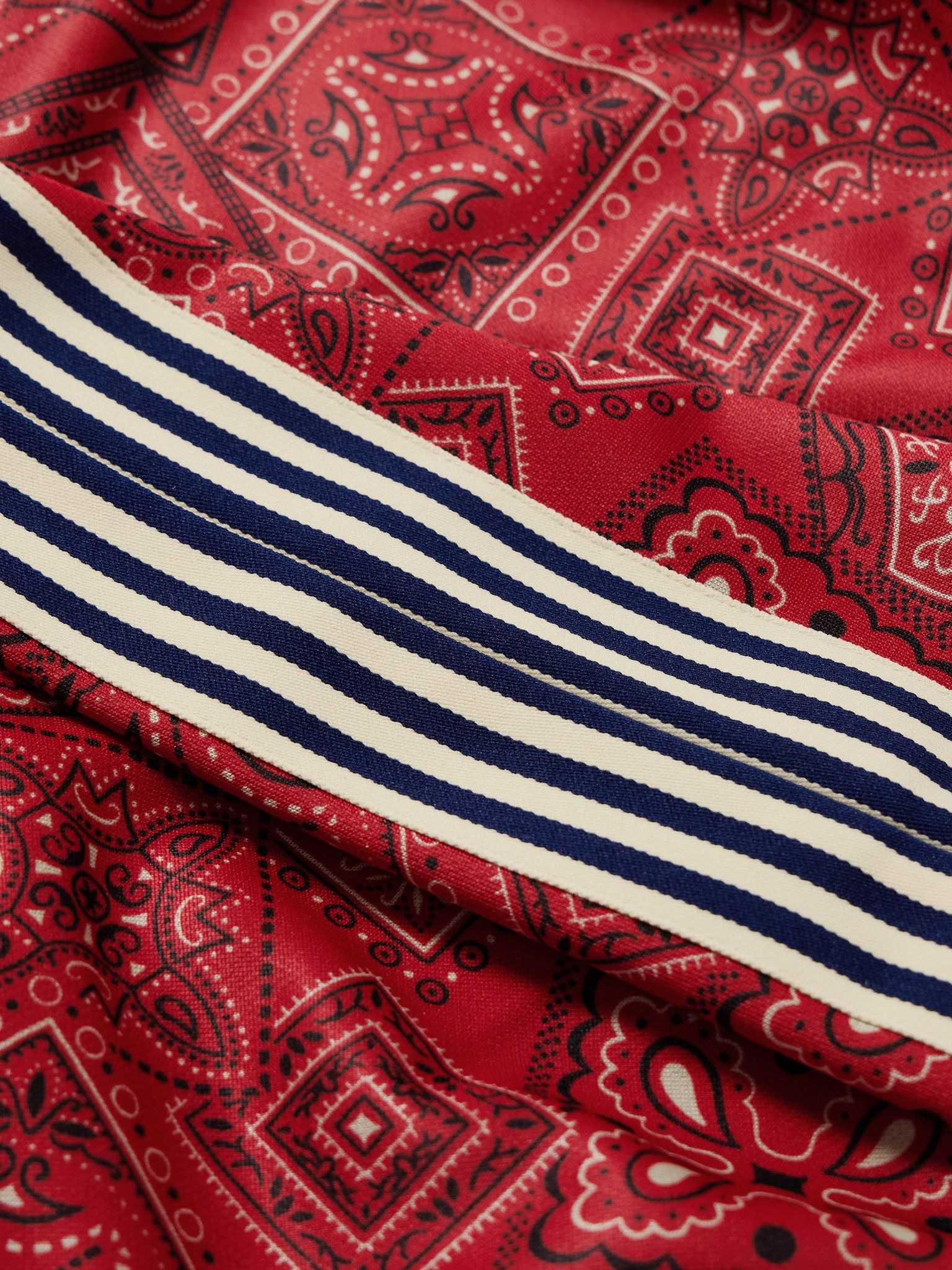 Wide-Leg Striped Webbing-Trimmed Bandana-Print Tech-Jersey Track Pants Red - 6